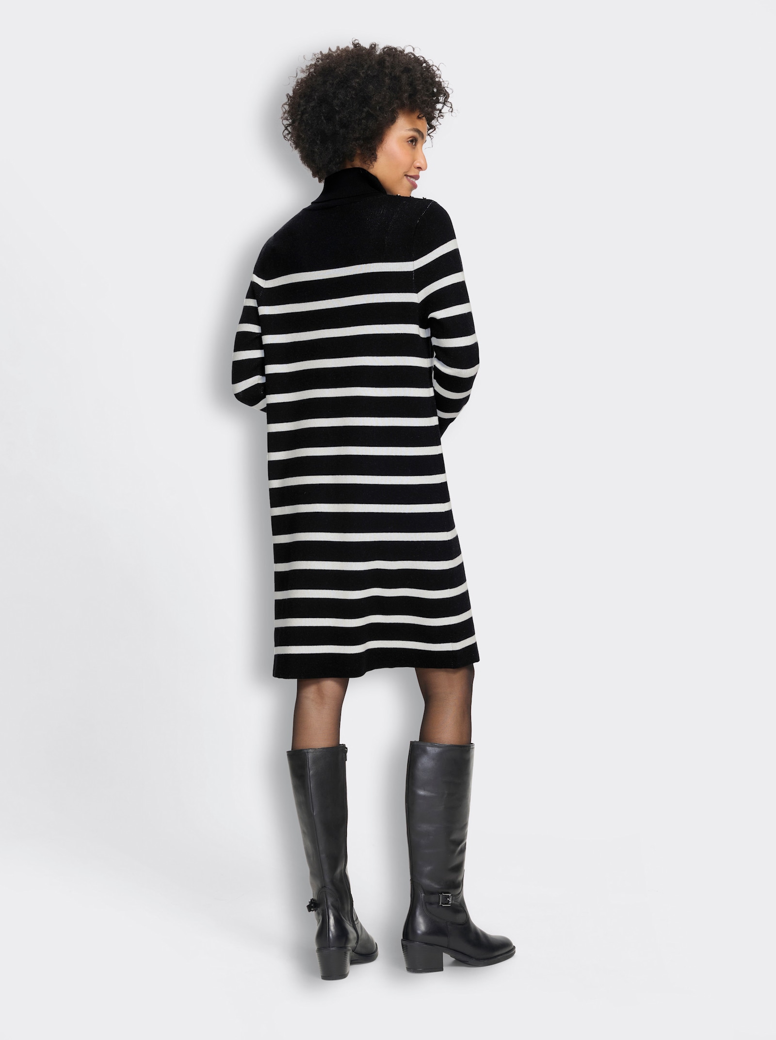 heine Strickkleid mit Ringelmuster - schwarz-ecru-gestreift