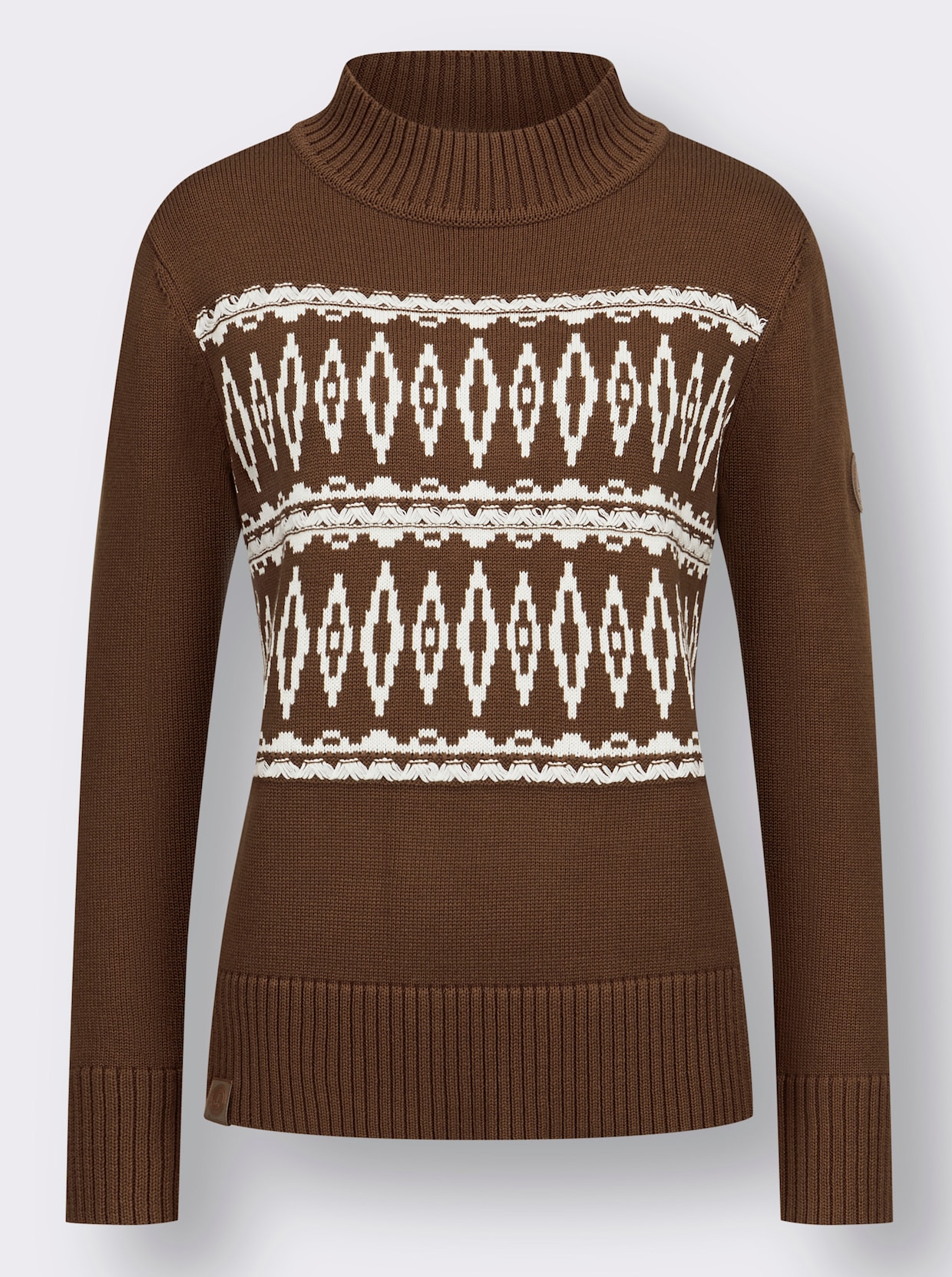 Noorse trui van jacquard - bruin/ecru