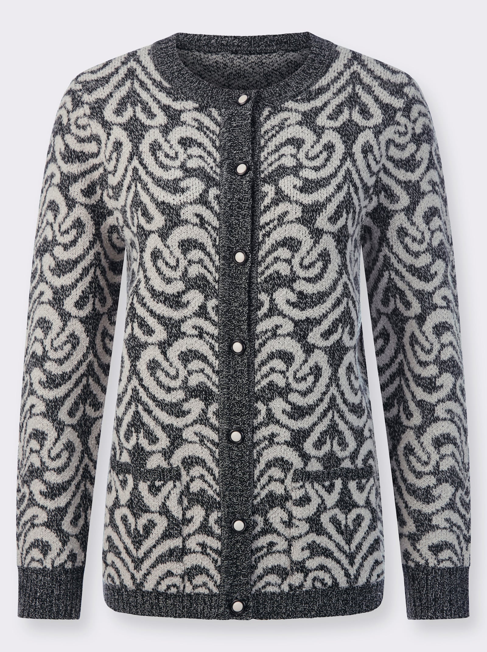 Strickjacke in Bouclé-Qualität - schwarz-hellgrau-gemustert