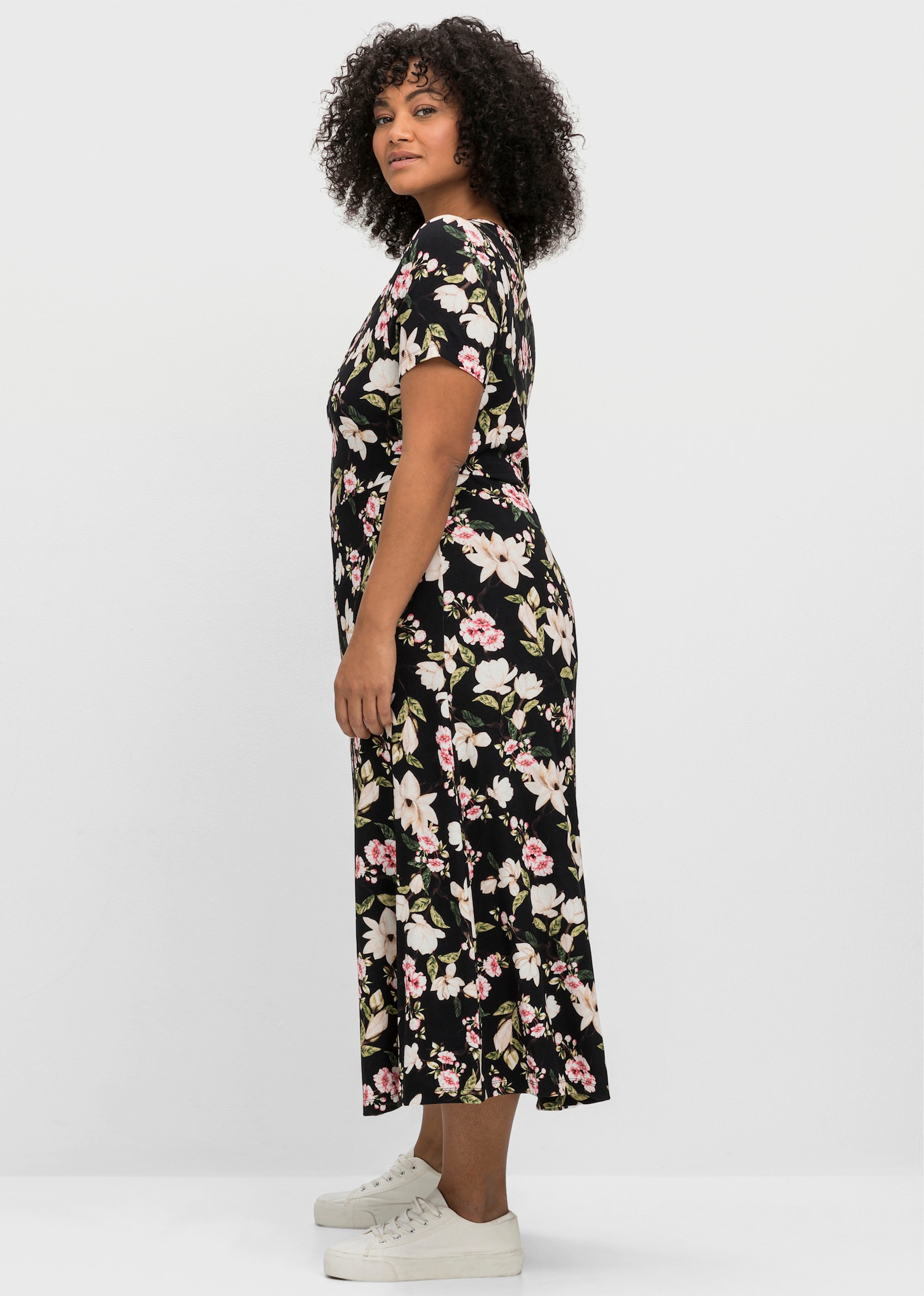 sheego by Joe Browns Jerseykleid mit Blumendruck, Midilänge - schwarz-gemustert