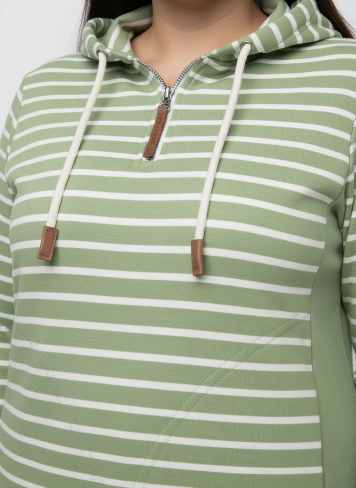 Kapuzensweatshirt mit 2 Nahttaschen - eucalyptus-ecru-geringelt