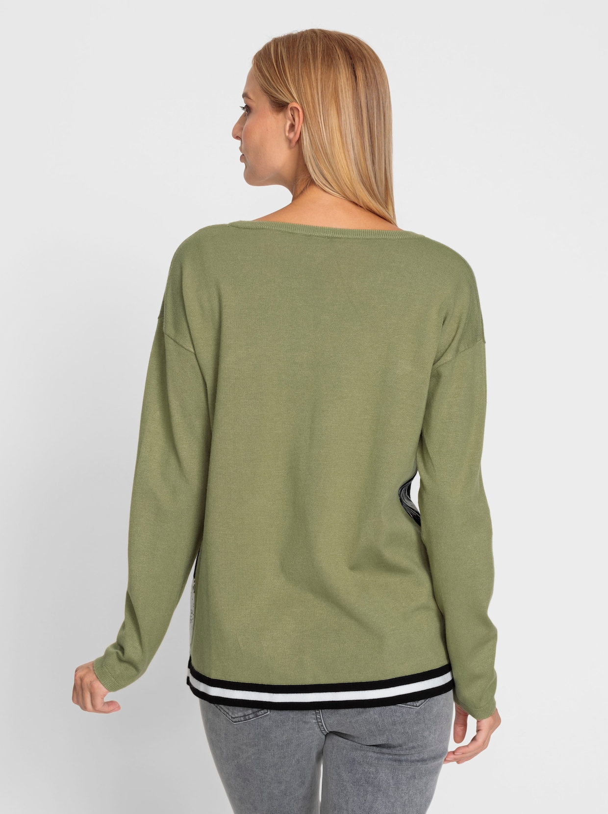 heine Pullover met print - rietgroen/zwart gedessineerd