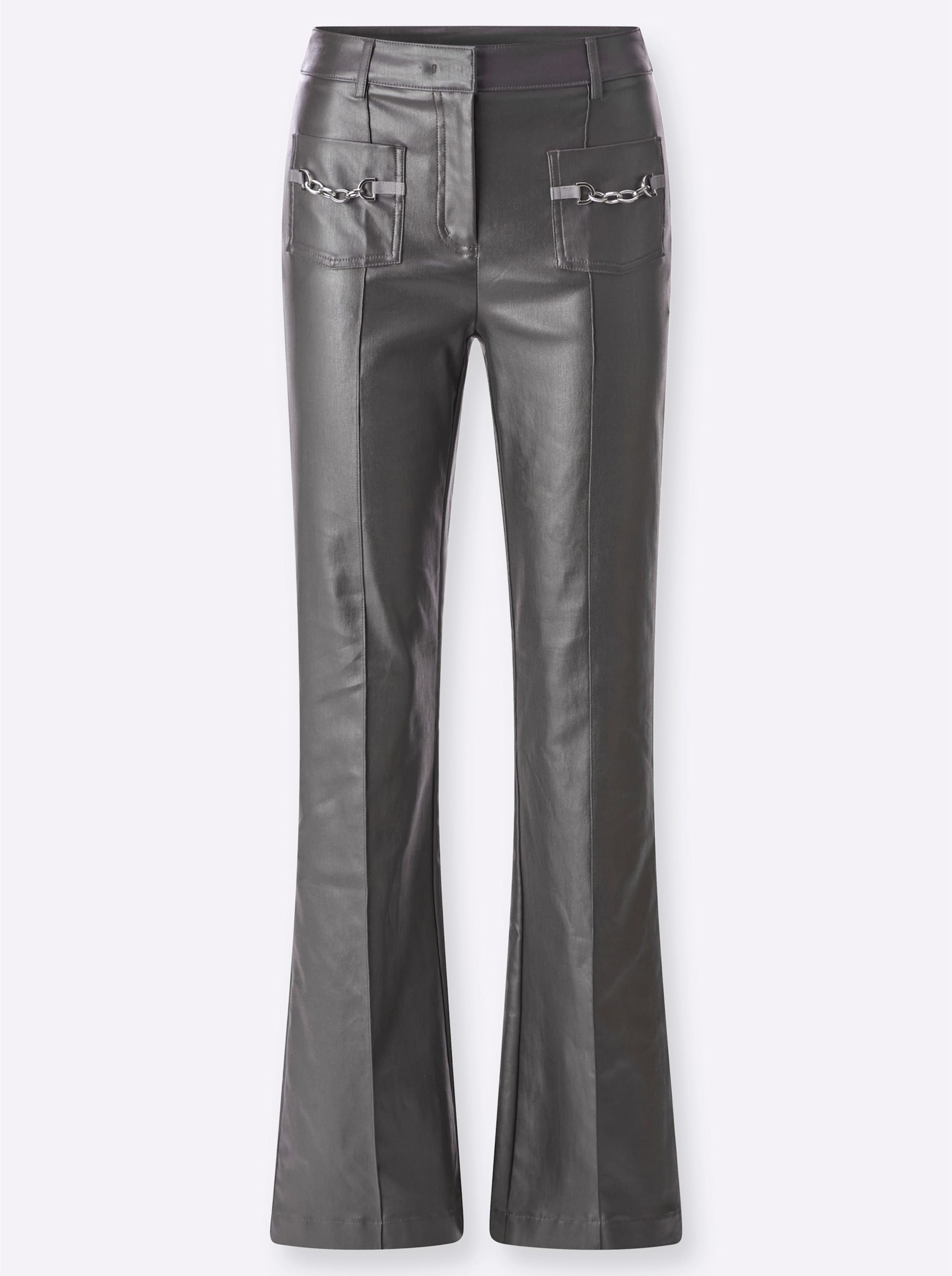 Création L Damen Dunkelgrau Lederimitathose Creation L, Gr. 19, Kurzgrößen, Grau (Graphit), 77% Viskose, 20% Polyamid, 3% Elasthan, Unifarben, Hosen - Bild 2