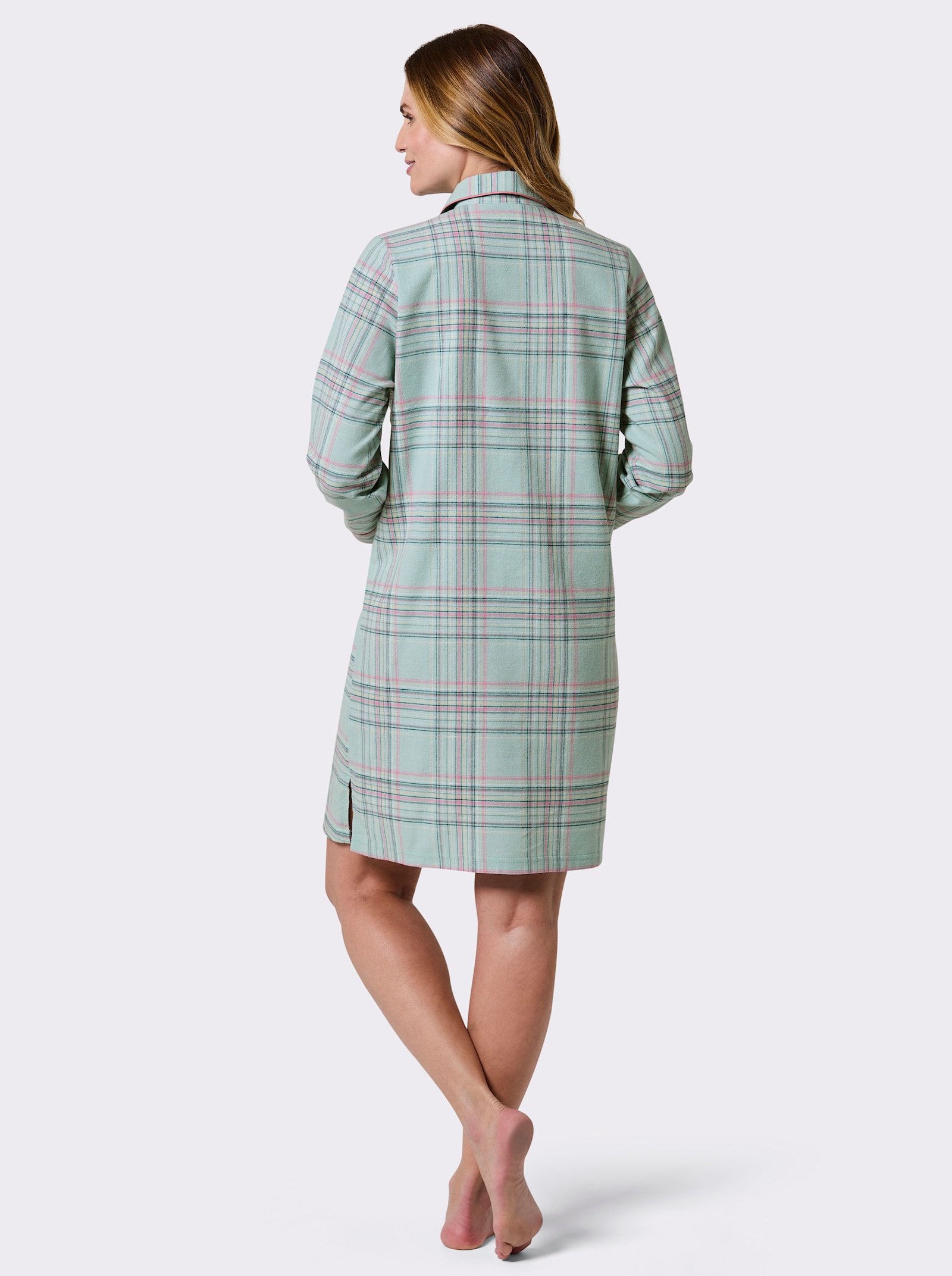 wäschepur Sleepshirt in Finette-Qualität - kalkmint-altrosa-kariert
