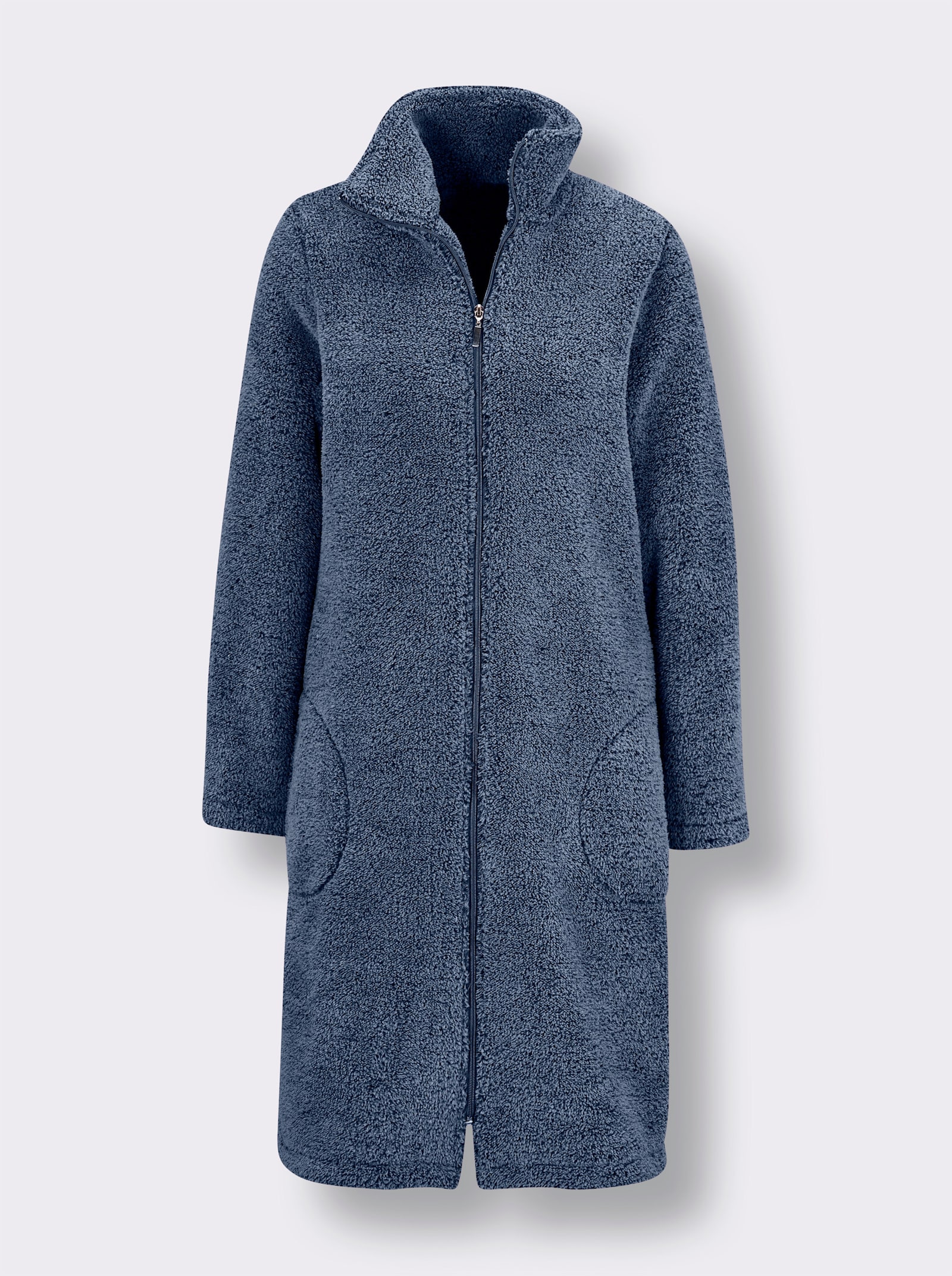 Plantier Damenbademantel aus Teddy-Fleece - mittelblau-meliert