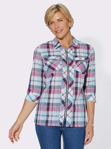 Hemdbluse mit Reißverschluss - fuchsia-nachtblau-kariert