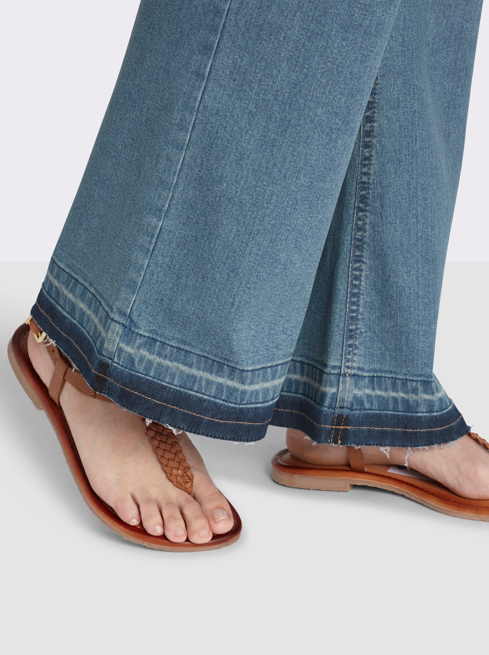 sheego Bootcut jeans met zoom met franjes - blue-bleached