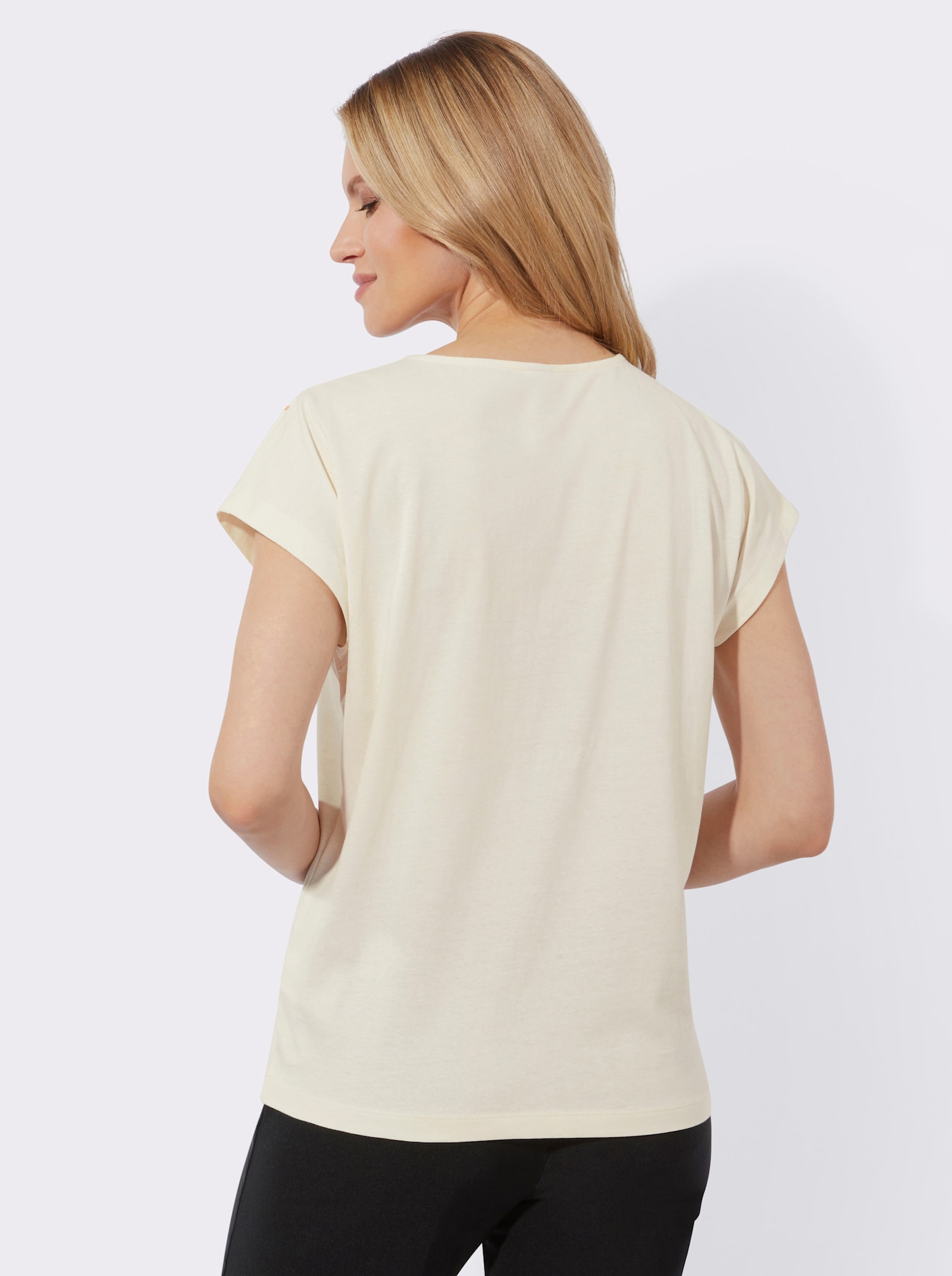 Rundhalsshirt mit Blüten-Druck - champagner-goldfarben-bedruckt