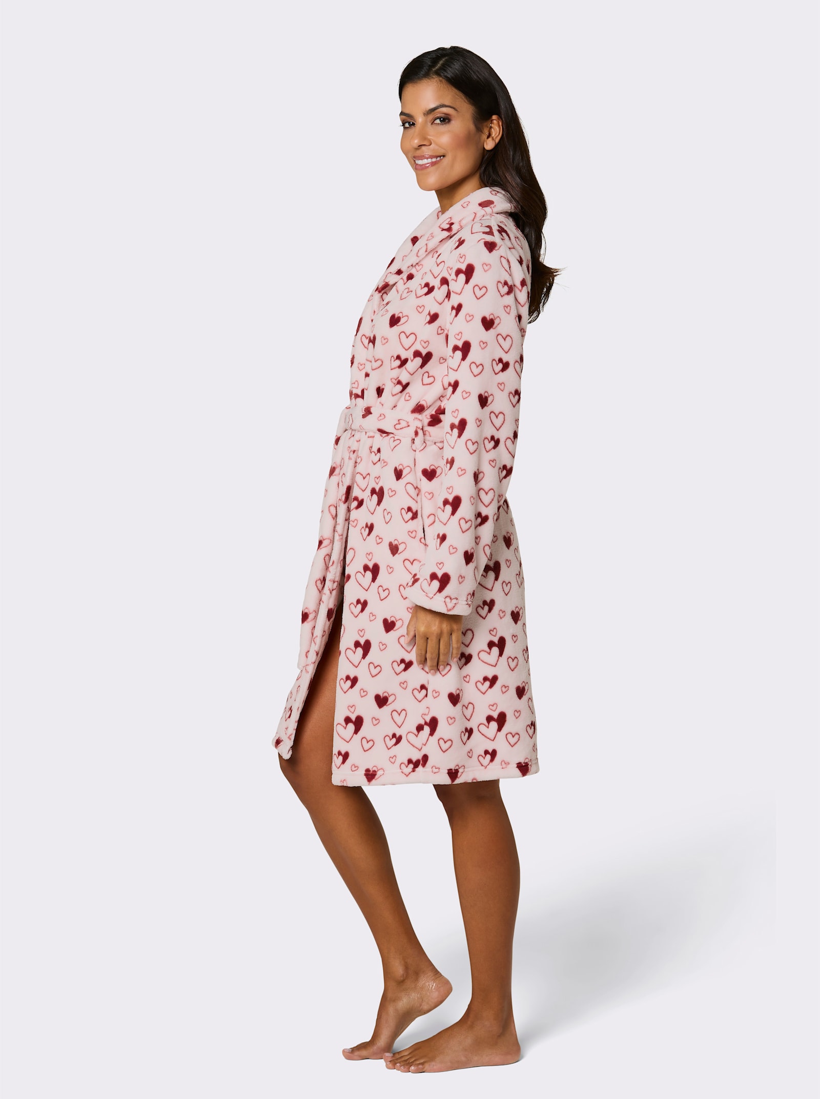 feel good Bademantel mit Herz-Druck - hellrosé-kirsche