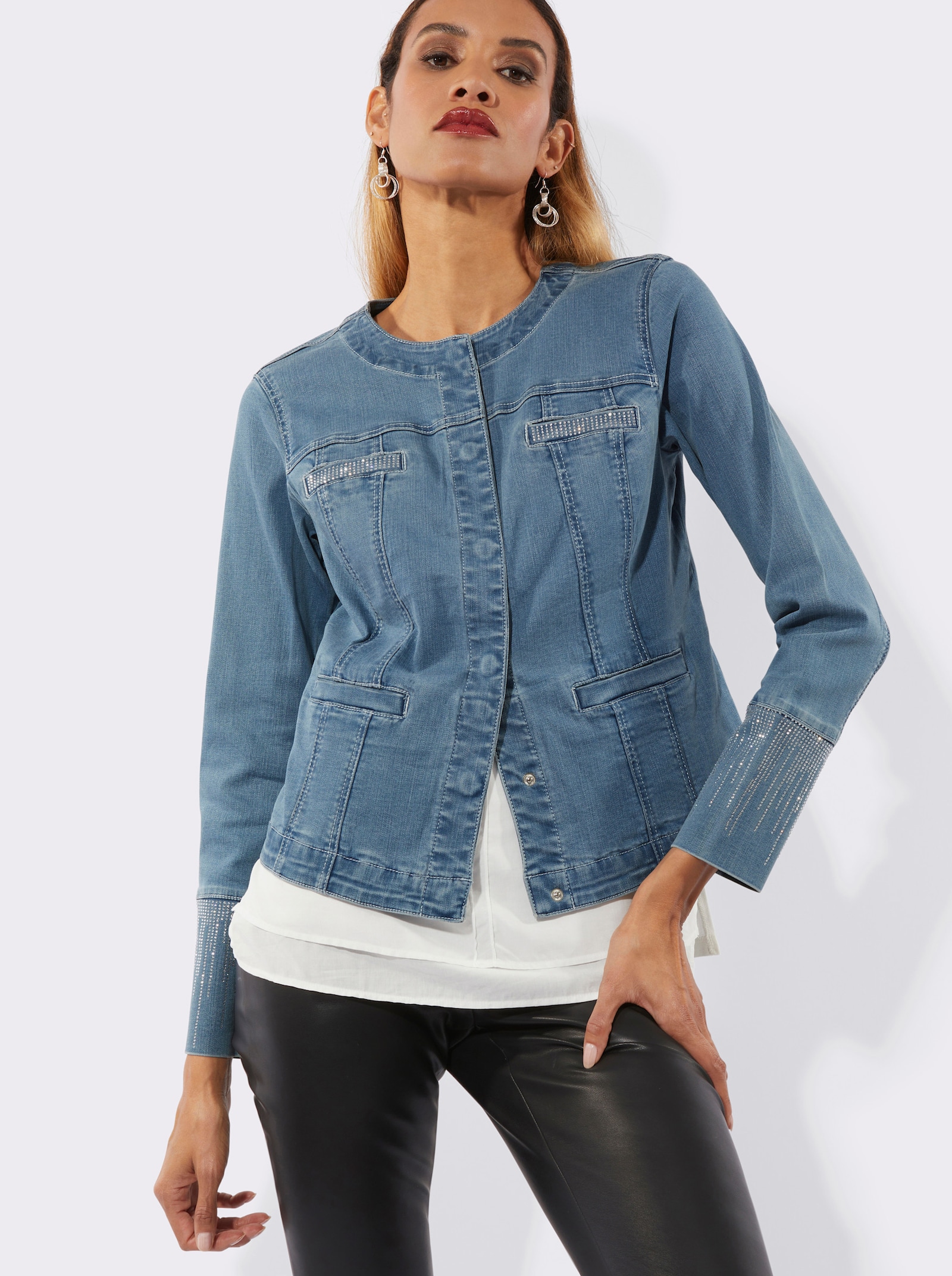 Jeansblazer mit verdeckten Druckknöpfen - blue-bleached