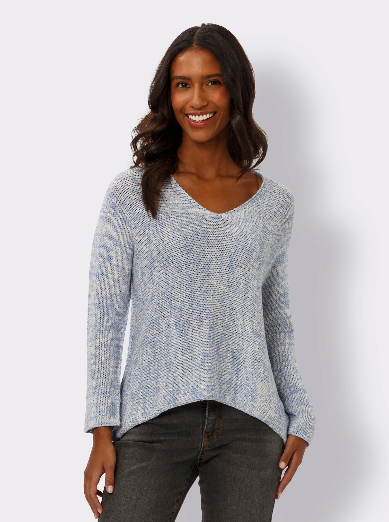 heine Fledermauspullover mit weiten Ärmeln - hellblau-ecru-meliert