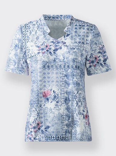 Print-Shirt - ecru-taubenblau-bedruckt
