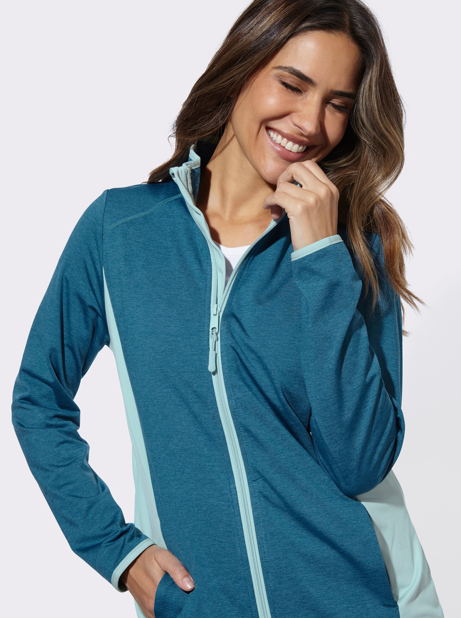 Sportjacke mit kontrastfarbenen Einsätzen - topas-meliert-mint