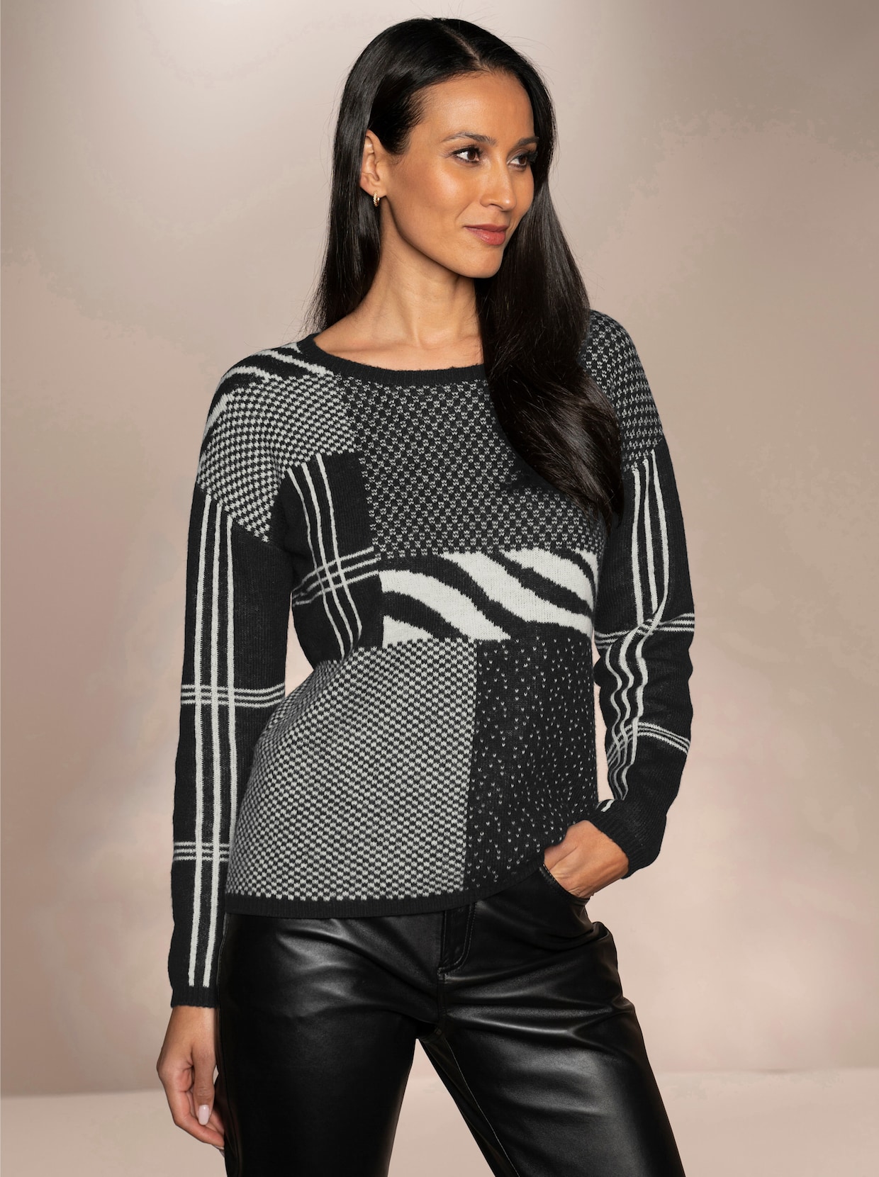 heine Pullover van jacquard - zwart/ecru gedessineerd