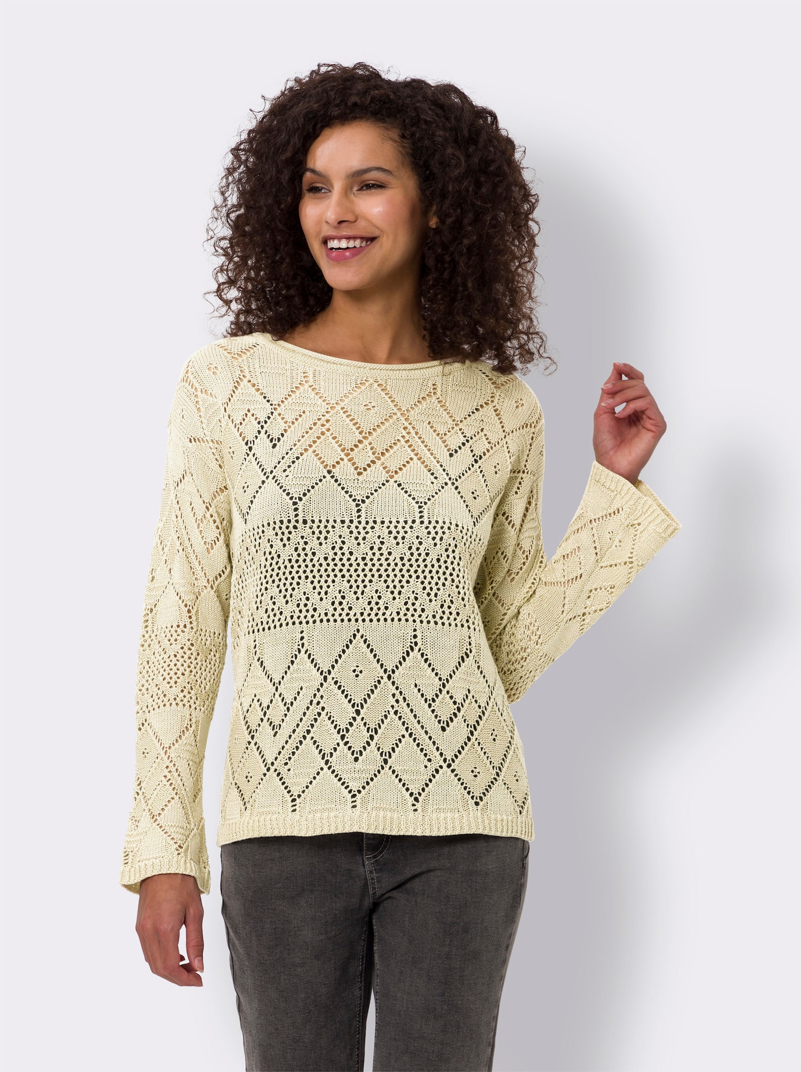 heine Ajourpullover mit Glanzgarn - sand