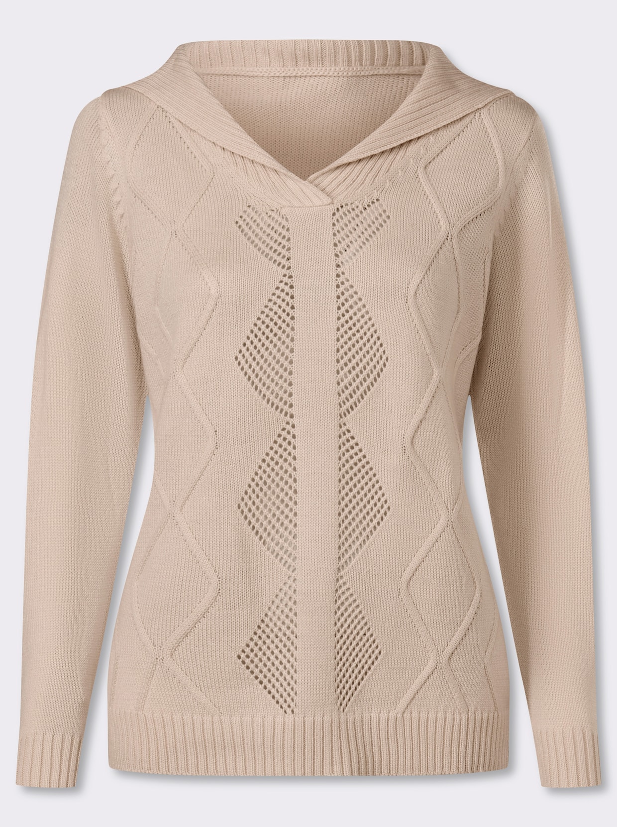 Pullover met lange mouwen en platte kraag - ivoorkleur