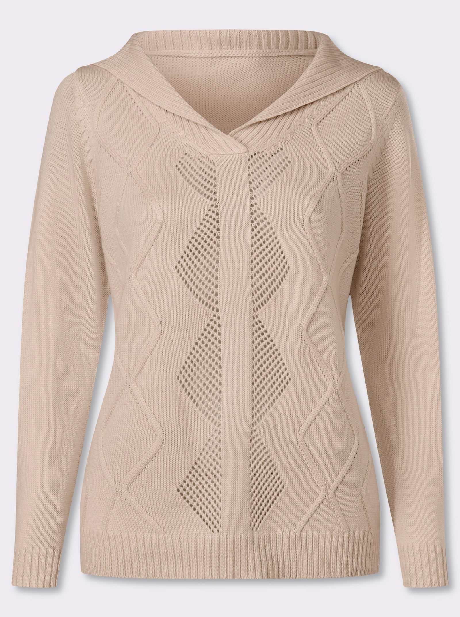 Svetr s dlouhým rukávem a ležatým límcem - slonová kost