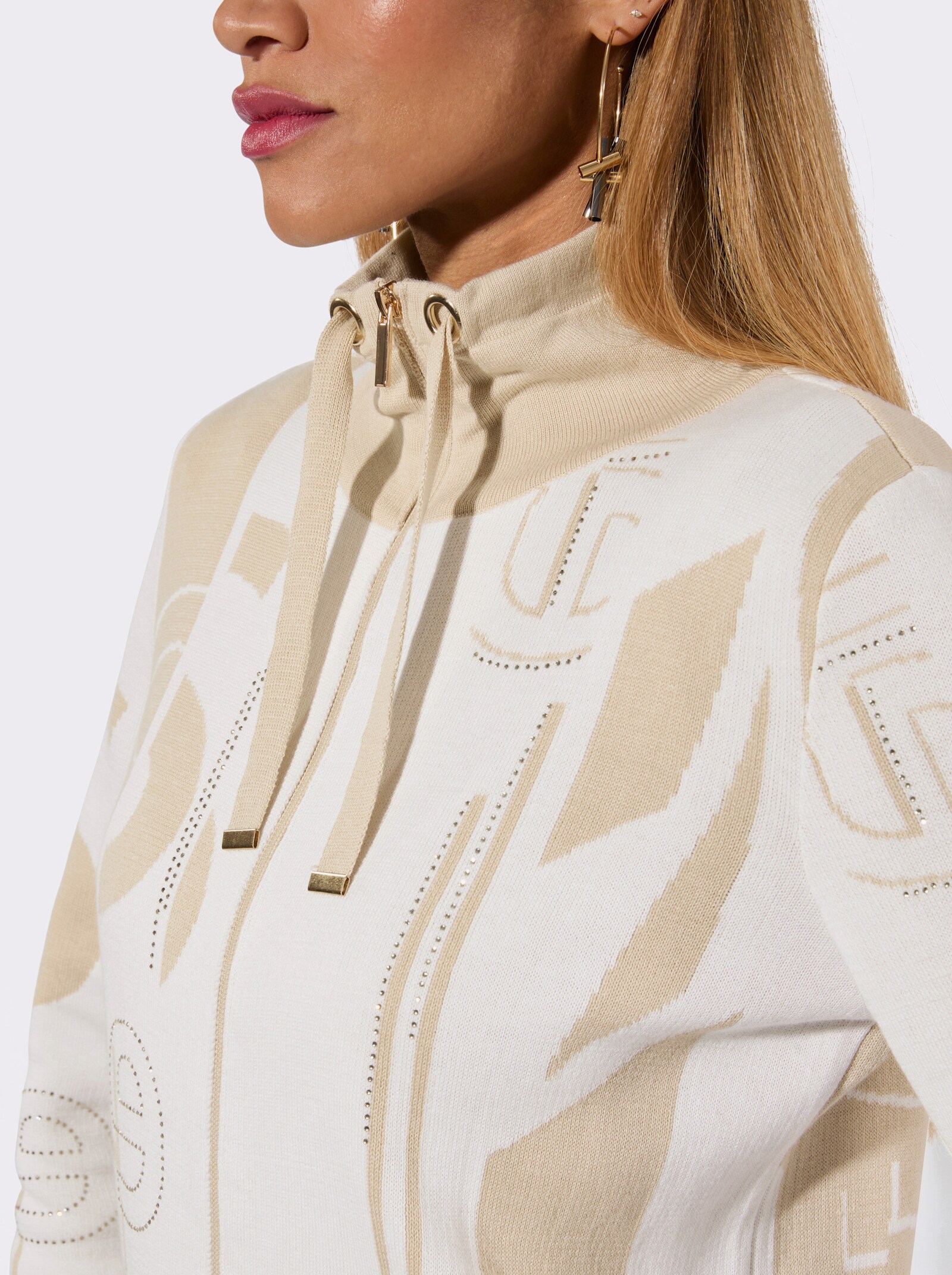 Jacquardstrickjacke mit Reißverschluss - sand-ecru-gemustert