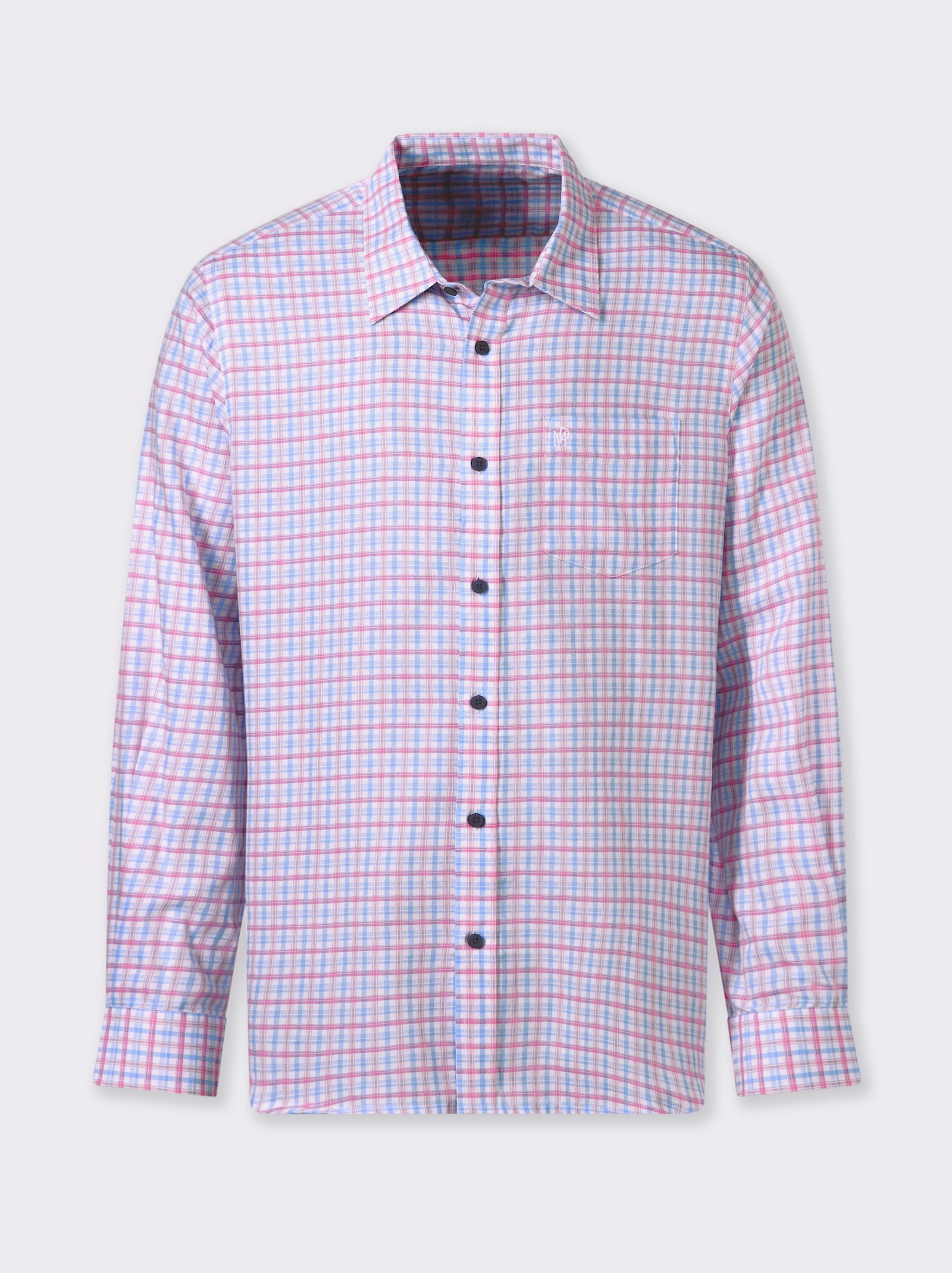Marco Donati Langarmhemd in bügelfreier Popeline-Qualität - himmelblau-fuchsia-kariert