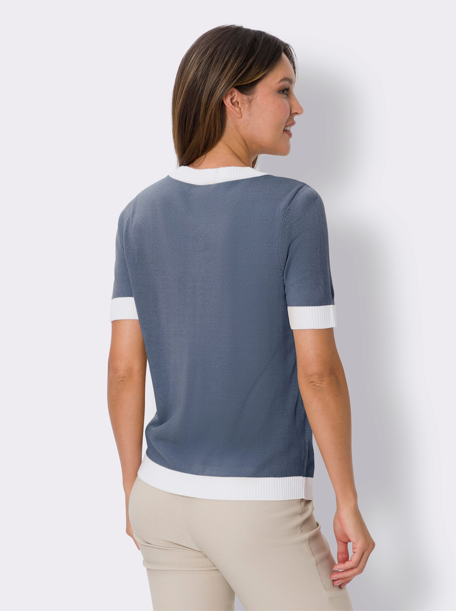 Kurzarmpullover aus Jersey-Strick - taubenblau