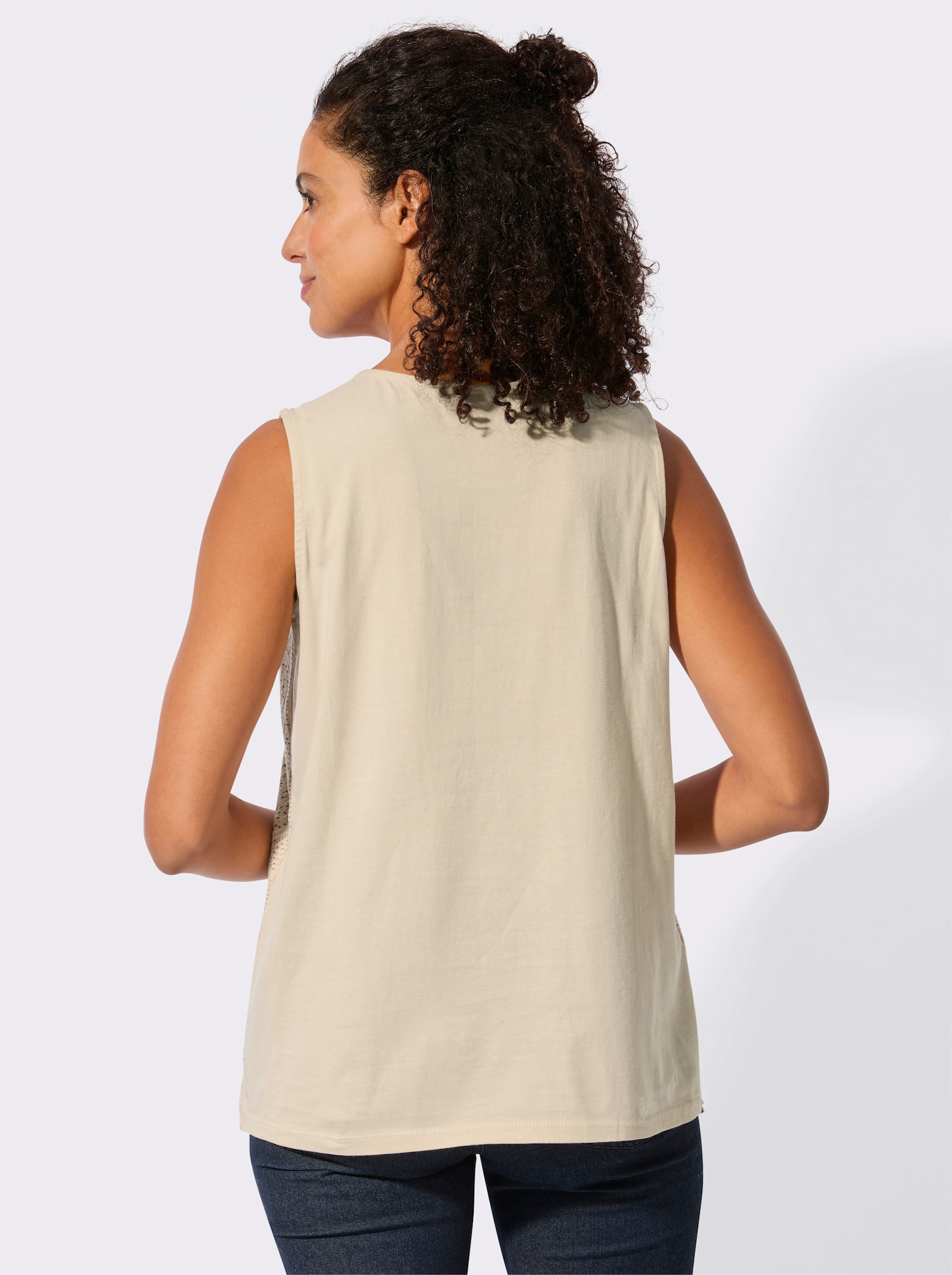 Spitzentop mit Jersey-Futter - sand