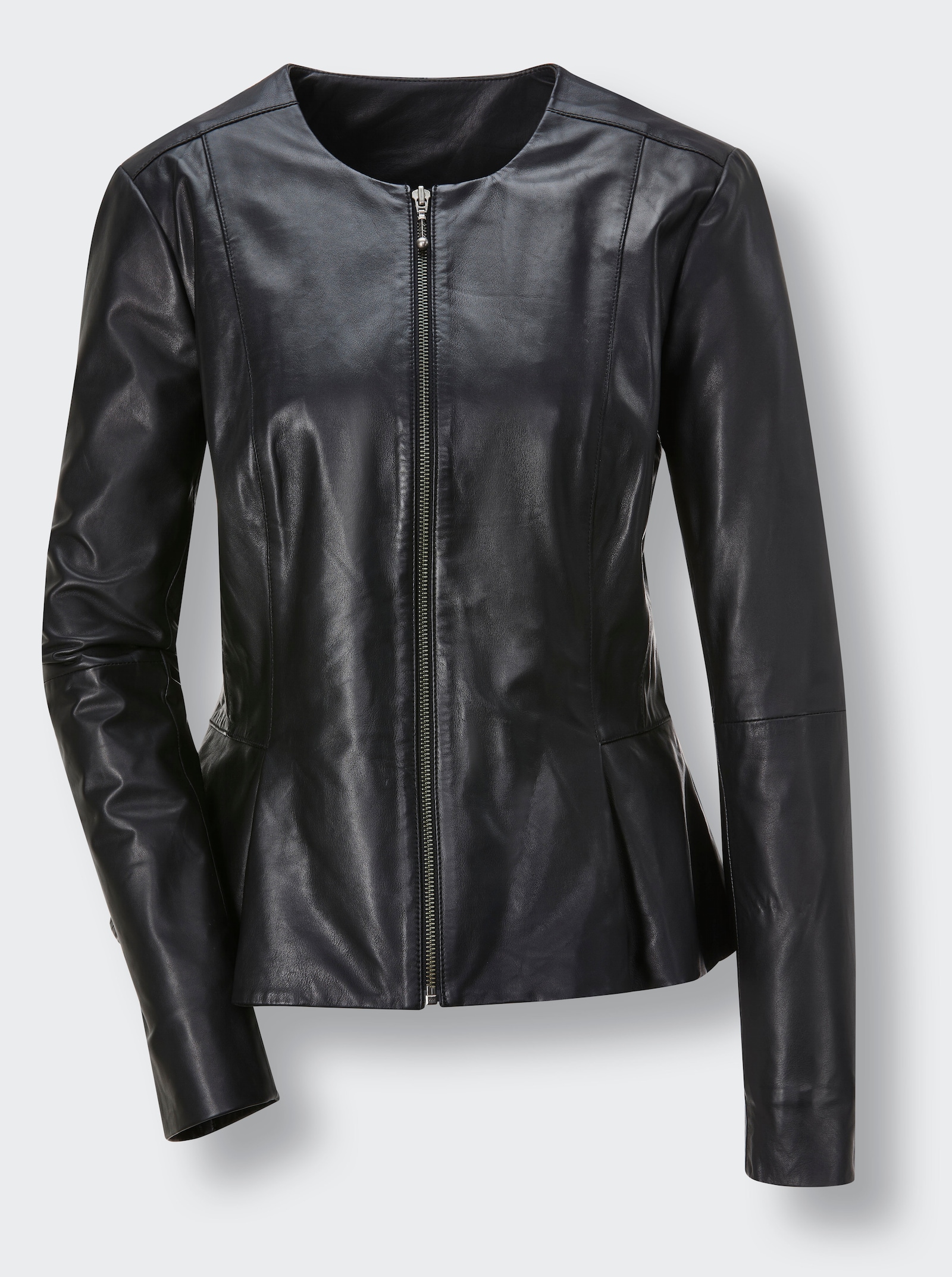 Lederblazer mit Schößchen - schwarz