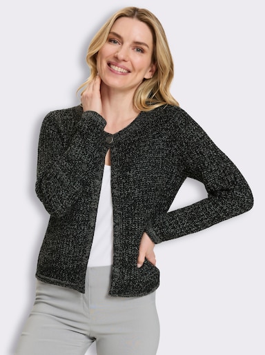 Strickjacke in Melange-Optik - schwarz-grau-meliert