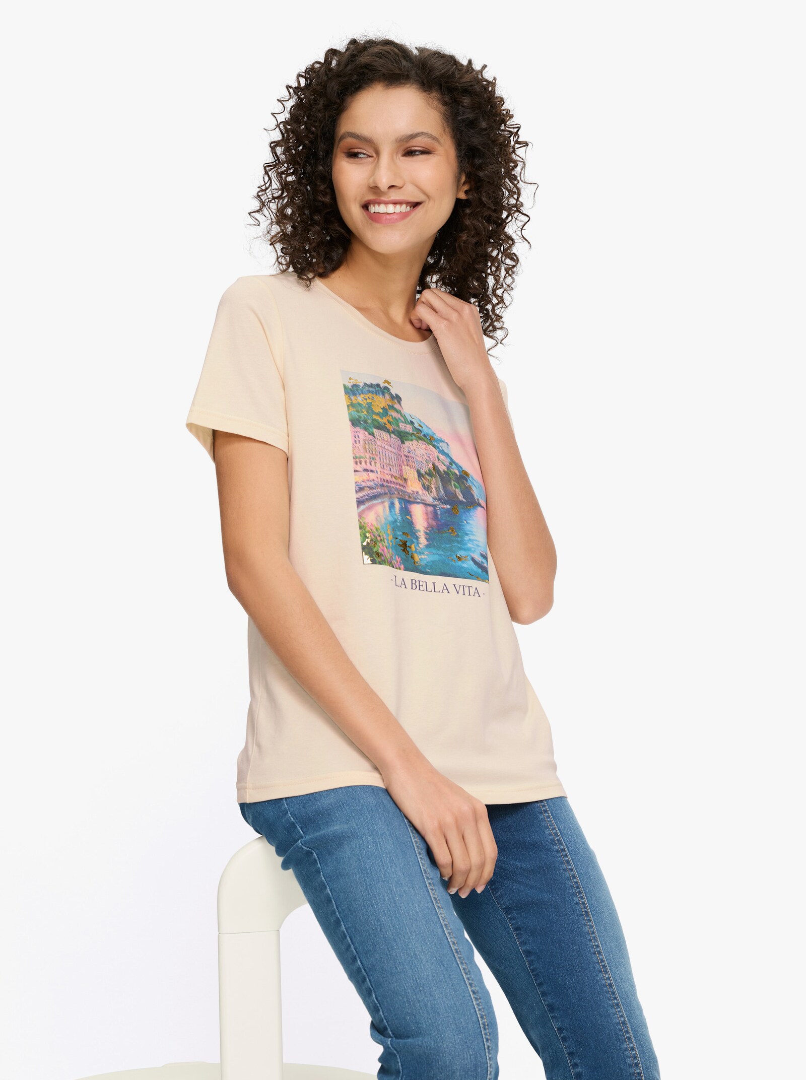 heine T-shirt à manches courtes avec imprimé feuille - couleur ivoire