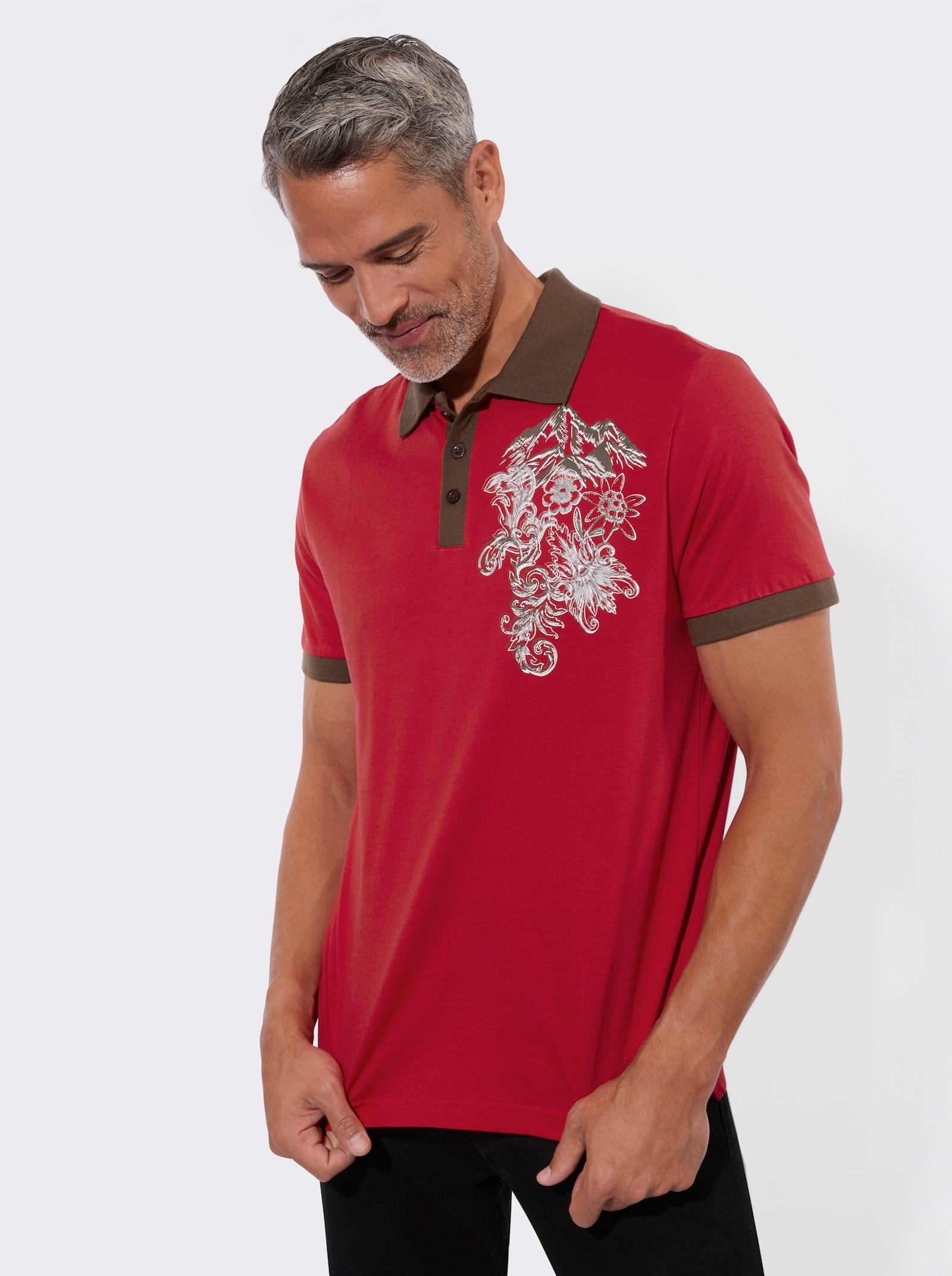 Poloshirt in Kontrast-Verarbeitung - rot-schoko