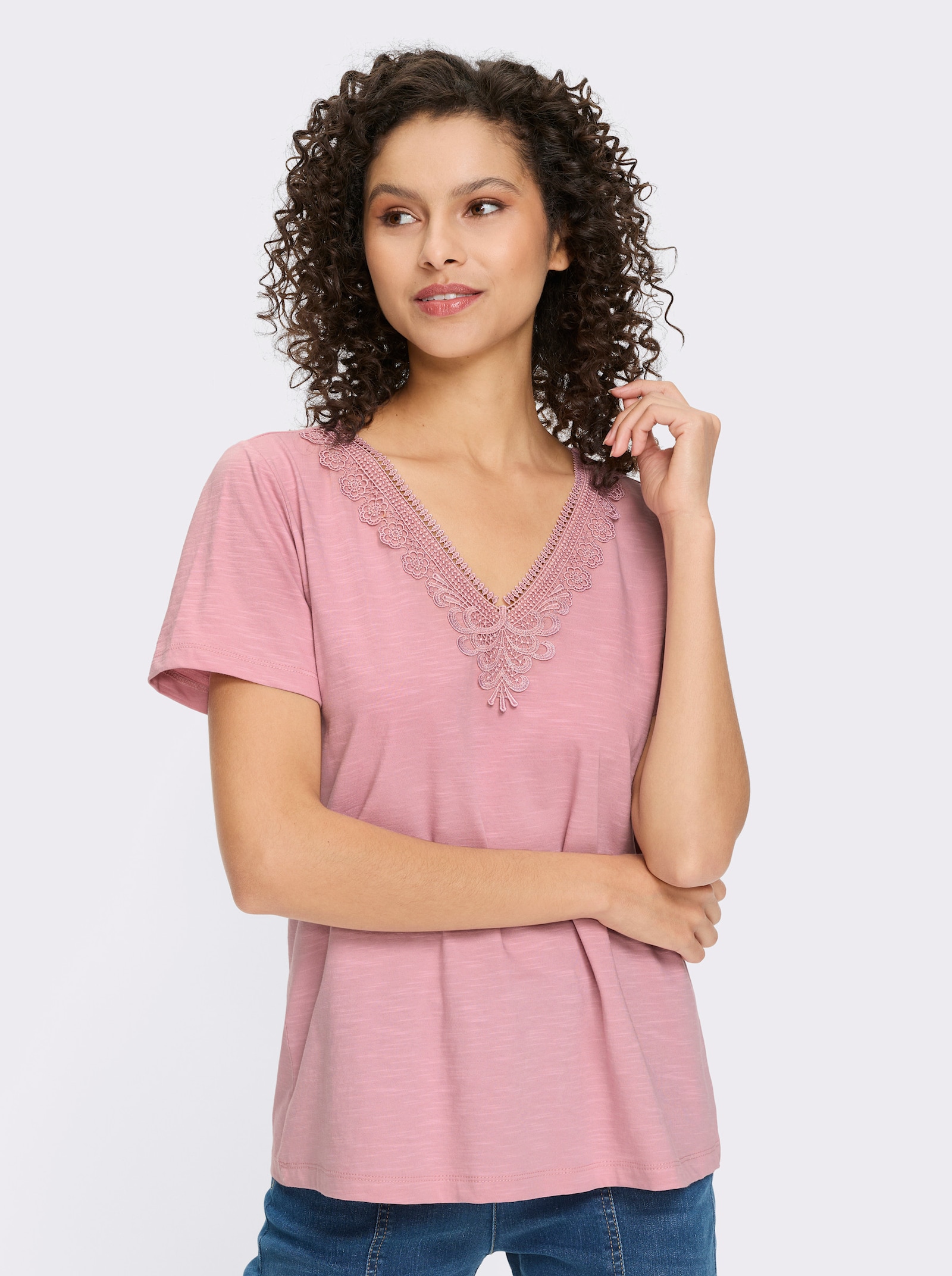 heine Kurzarmshirt aus Flammgarn - hortensie