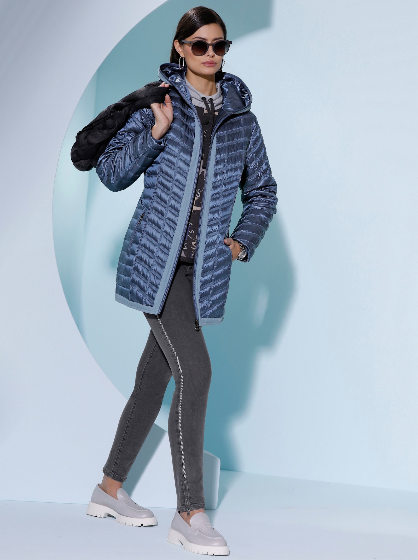 Steppjacke mit Details in Jeans-Optik - rauchblau