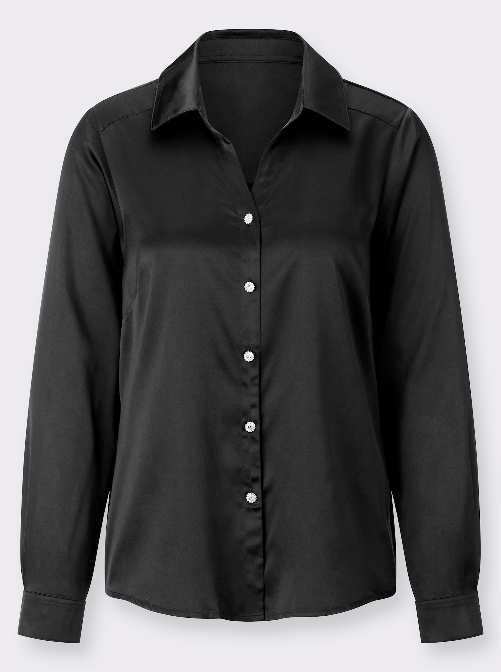 Satijnen blouse met sierknopen - zwart