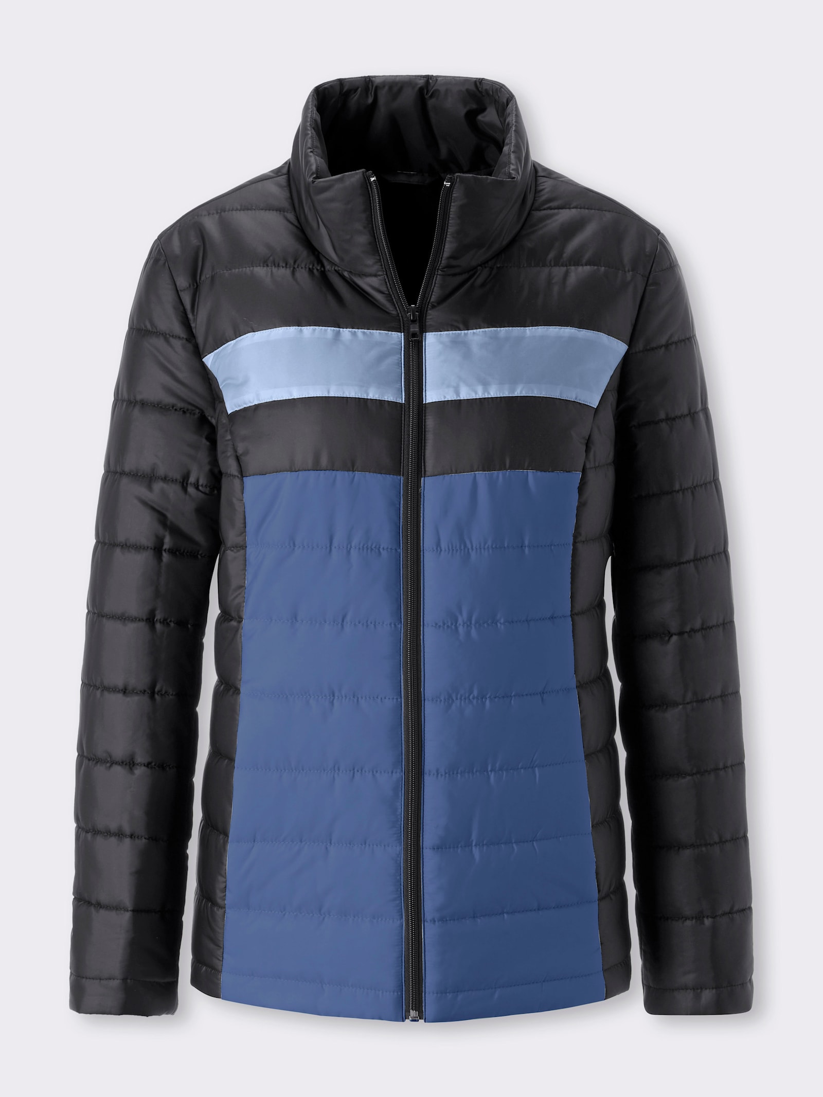 Steppjacke in längerer Form, winterwarm - schwarz-jeansblau