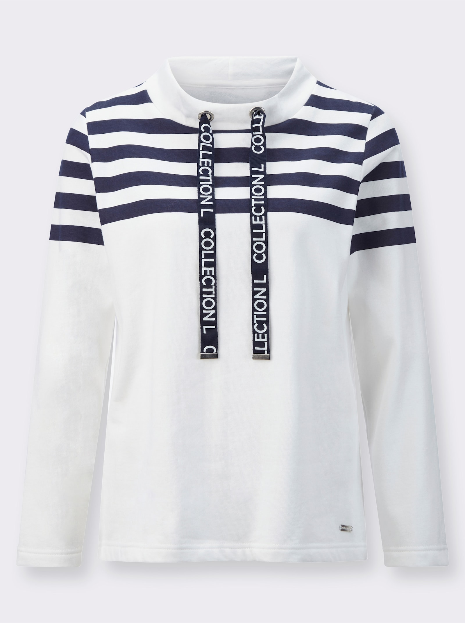 Sweatshirt met hoge opstaande kraag - ecru/marine