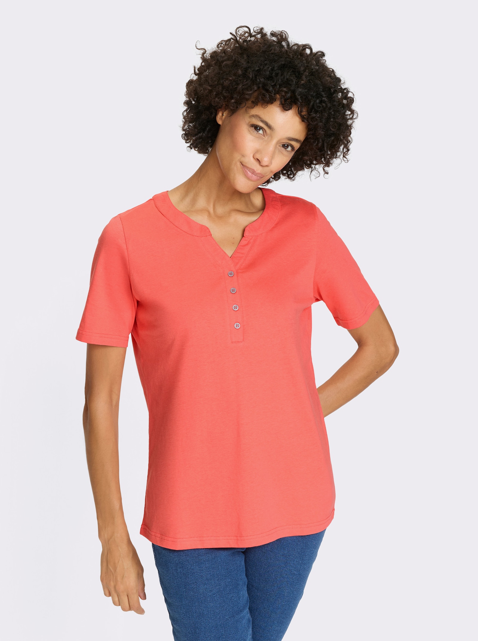 Tričko, kr.rukávy, kontr.gombíky - Koralová