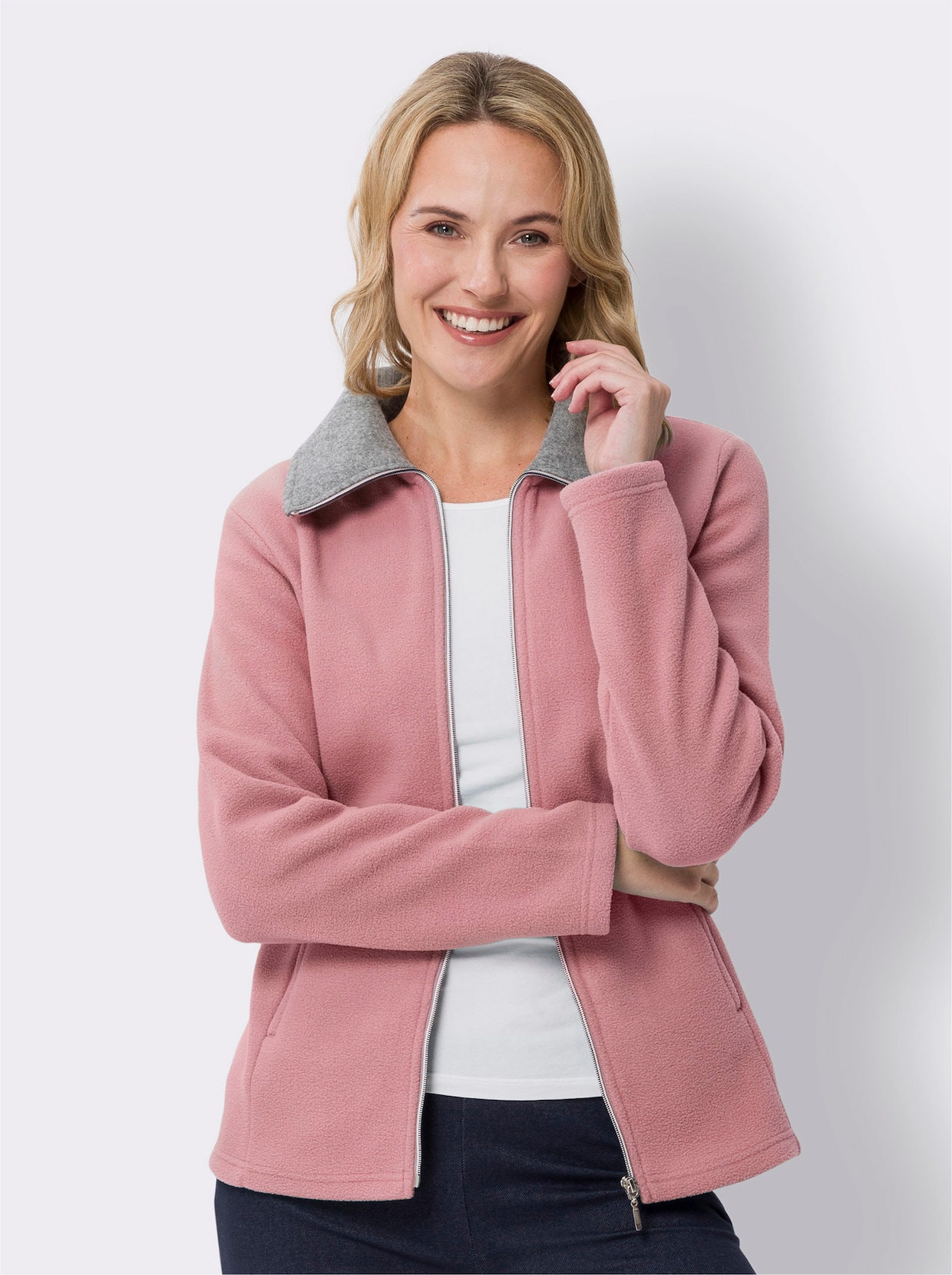 Fleecejack met 2 zakken - oudroze