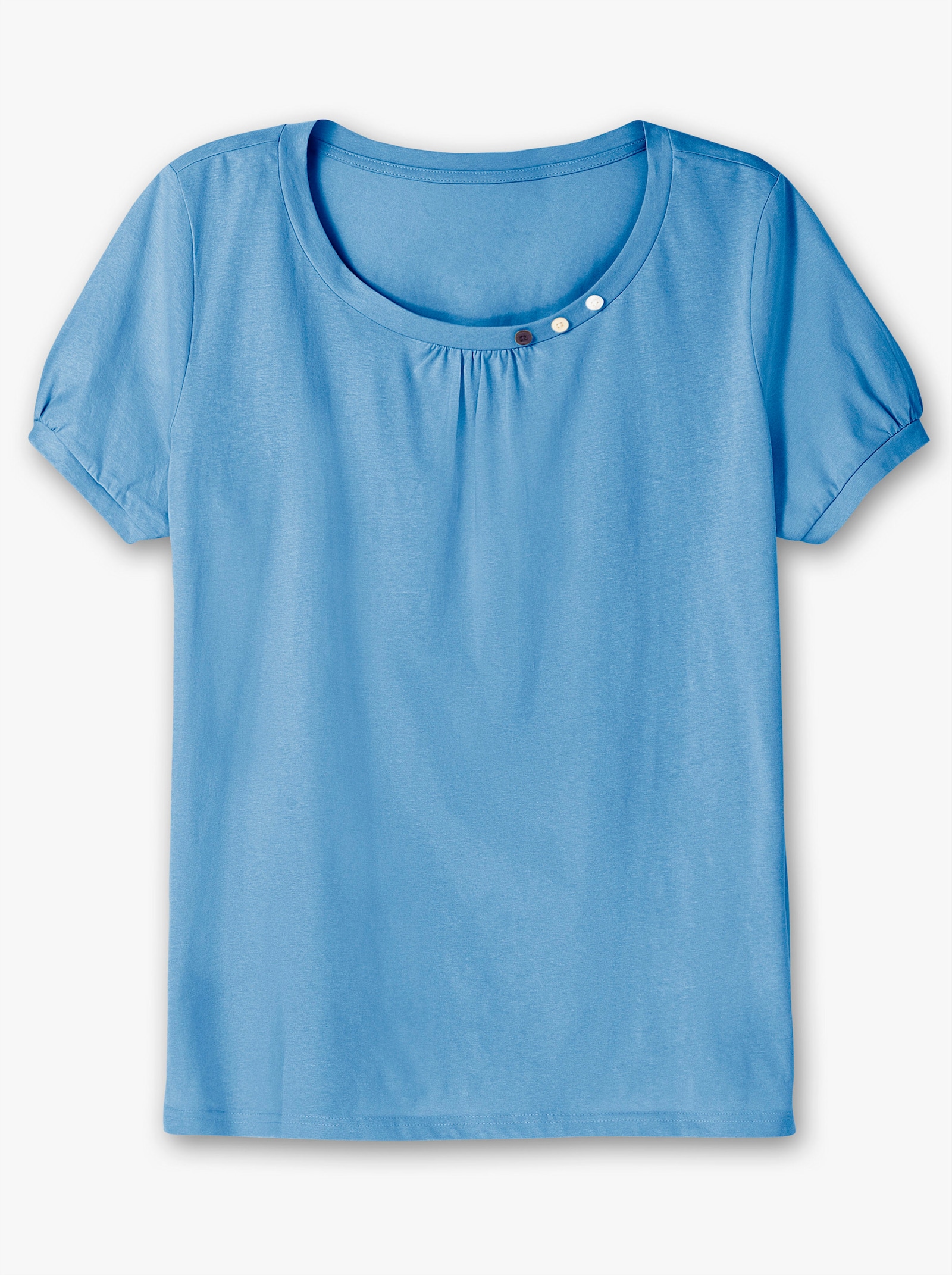 Longshirt mit gerafftem Ausschnitt - mittelblau