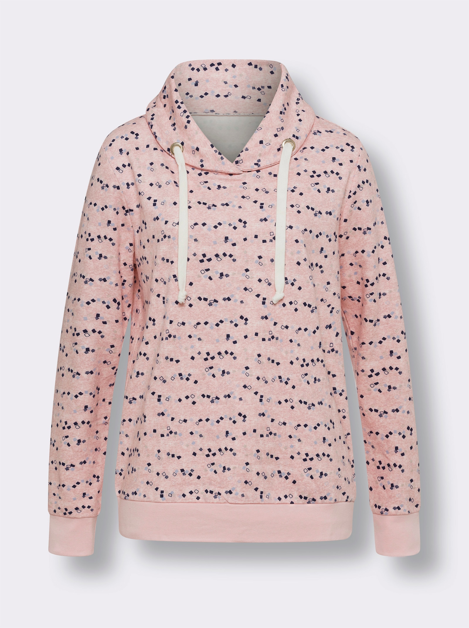 Sweatshirt mit überlappendem Rollkragen - rosenquarz-marine-bedruckt