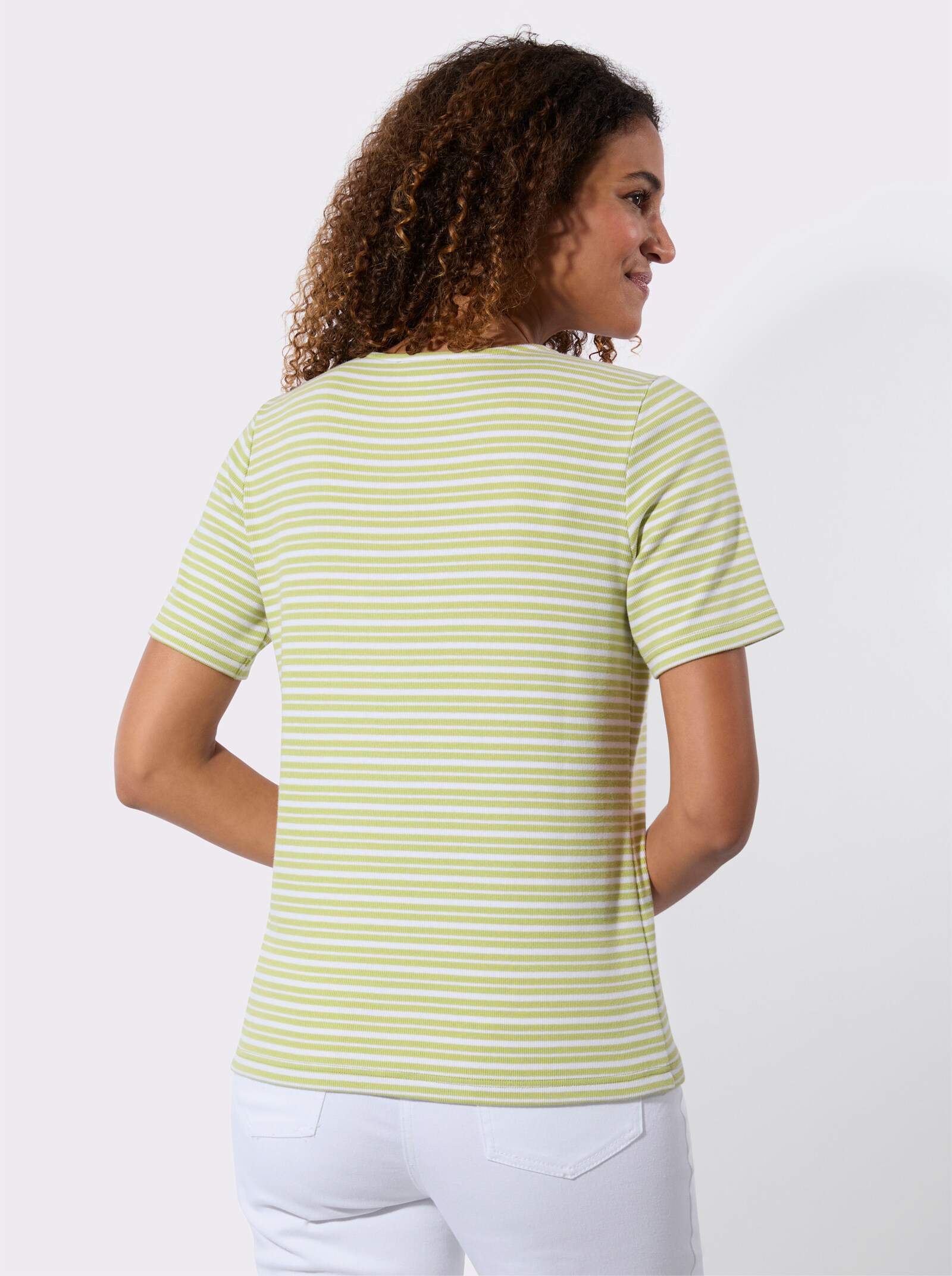 Streifenshirt in Baumwoll-Stretch-Qualität - lindgrün-weiß-gestreift