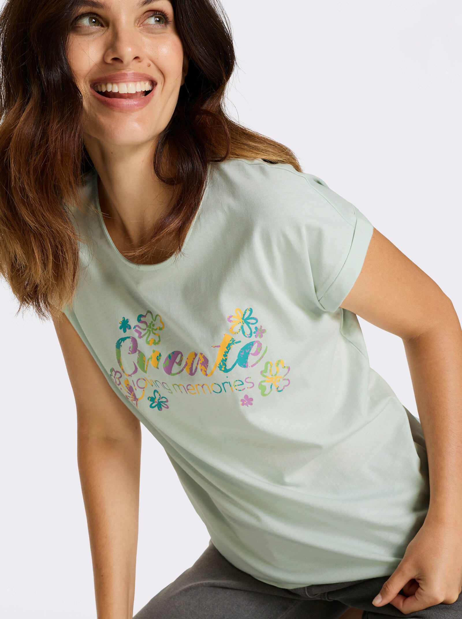 Tričko,kr.ruk., výstrih - Jemná mätová-žltá