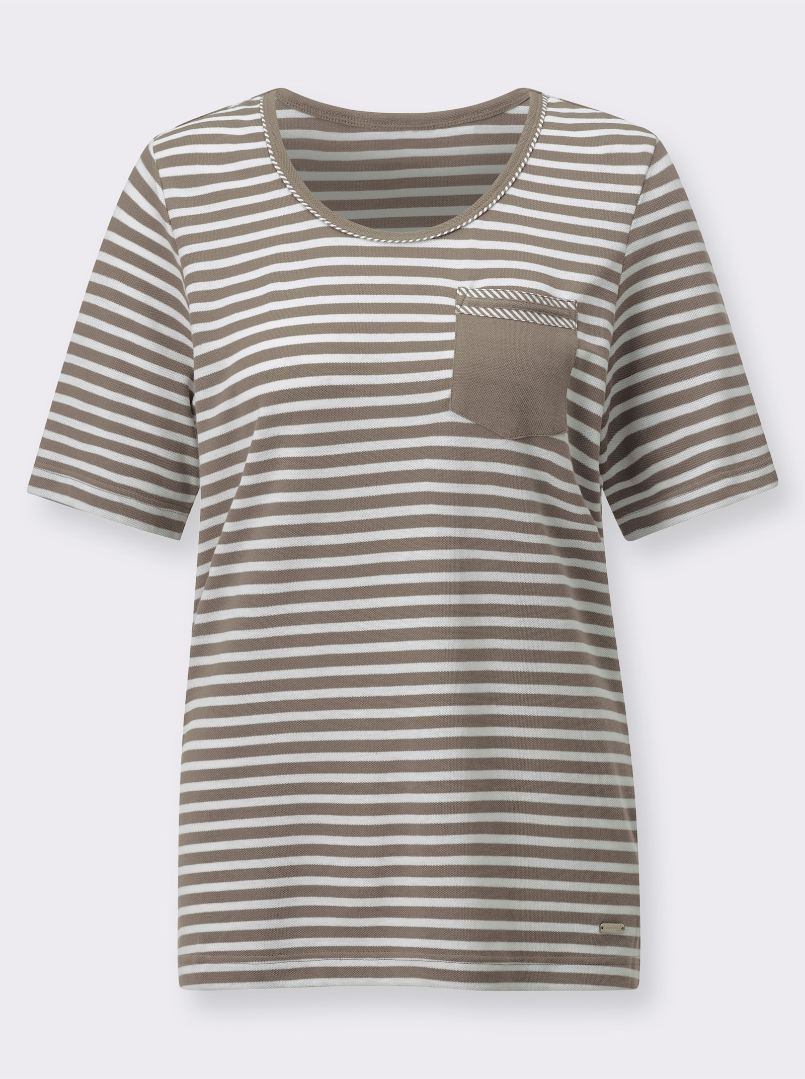  Ringelshirt mit kleiner Brusttasche - taupe-weiß-geringelt