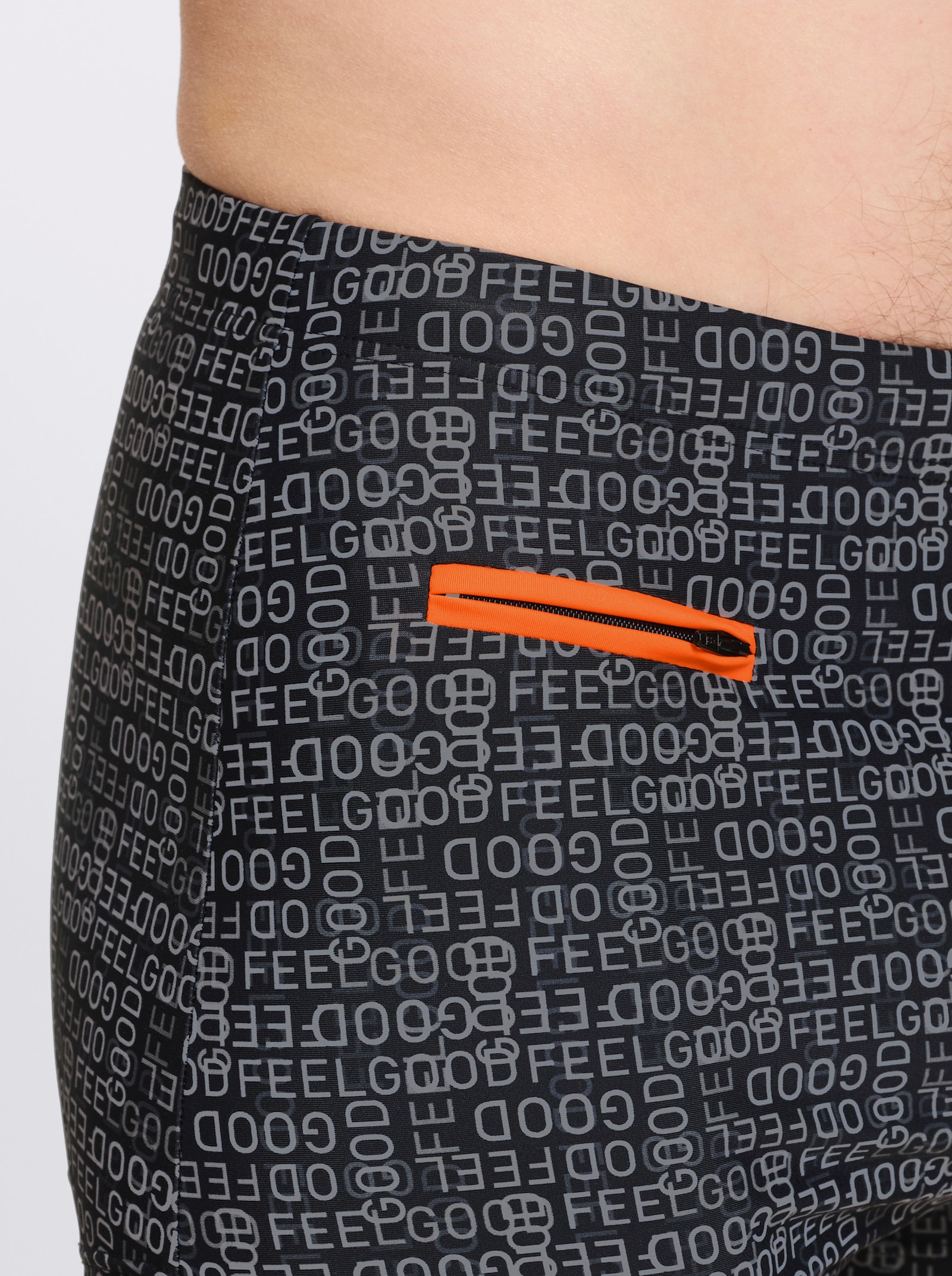 feel good Badehose mit Reißverschluss-Tasche - schwarz-grau