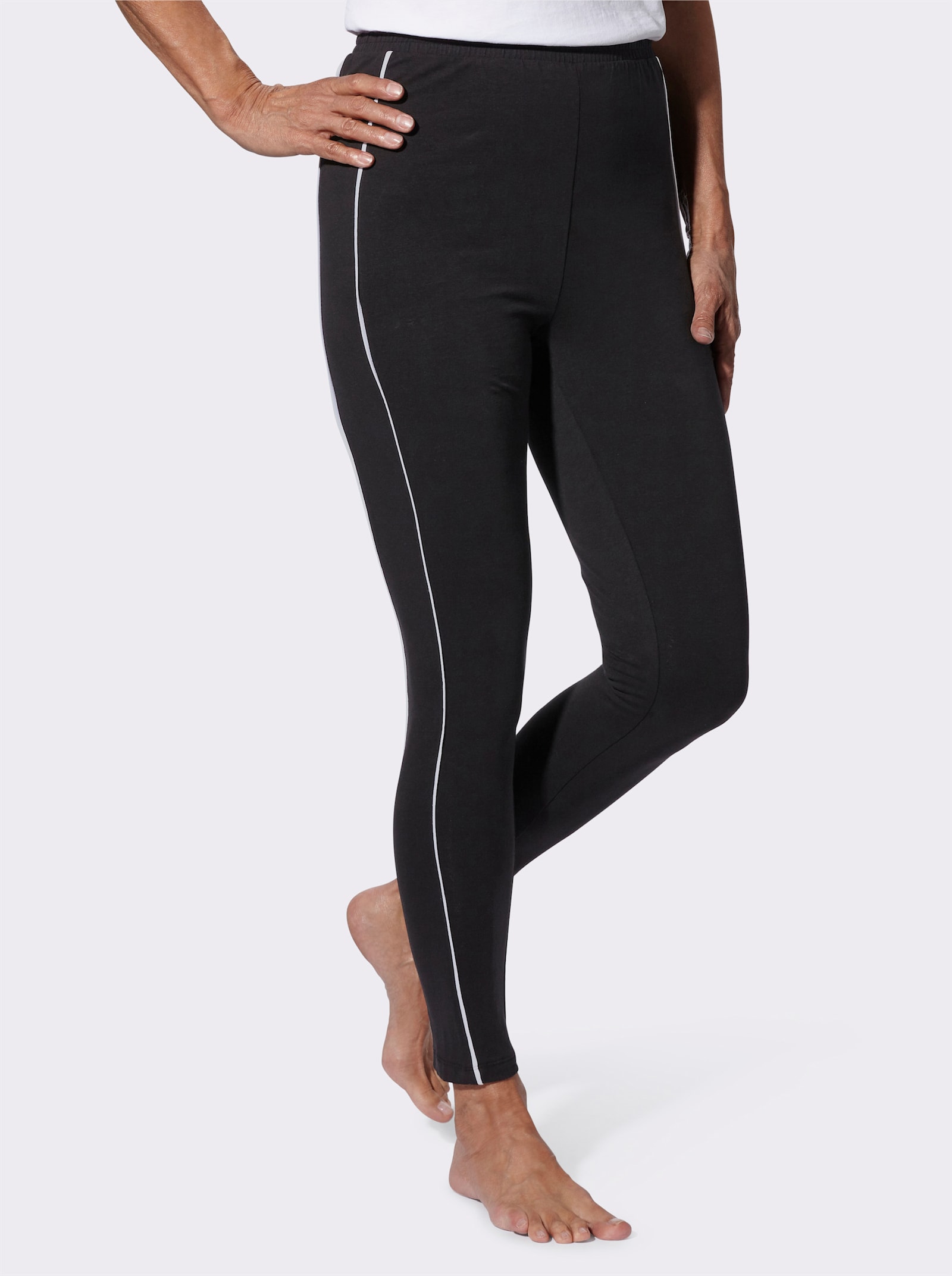 Leggings mit Kontrastpaspeln - schwarz