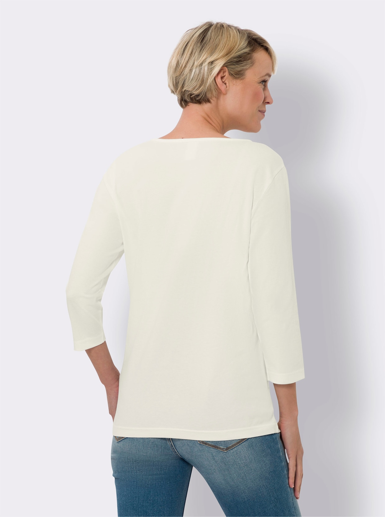 Shirt met 3/4-mouw - champagne + jeansblauw