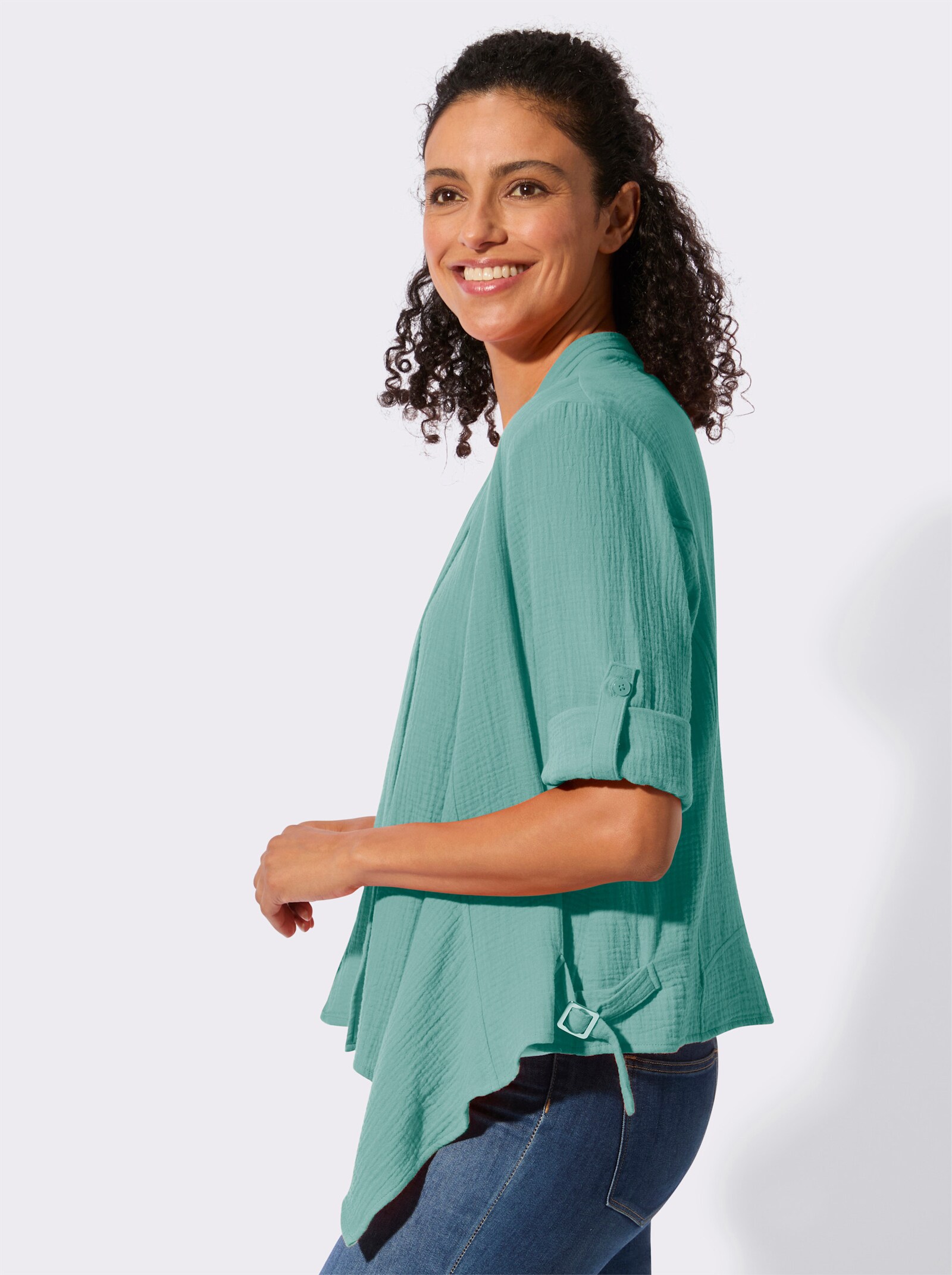 Blusenbolero mit Krempelärmeln - salbei