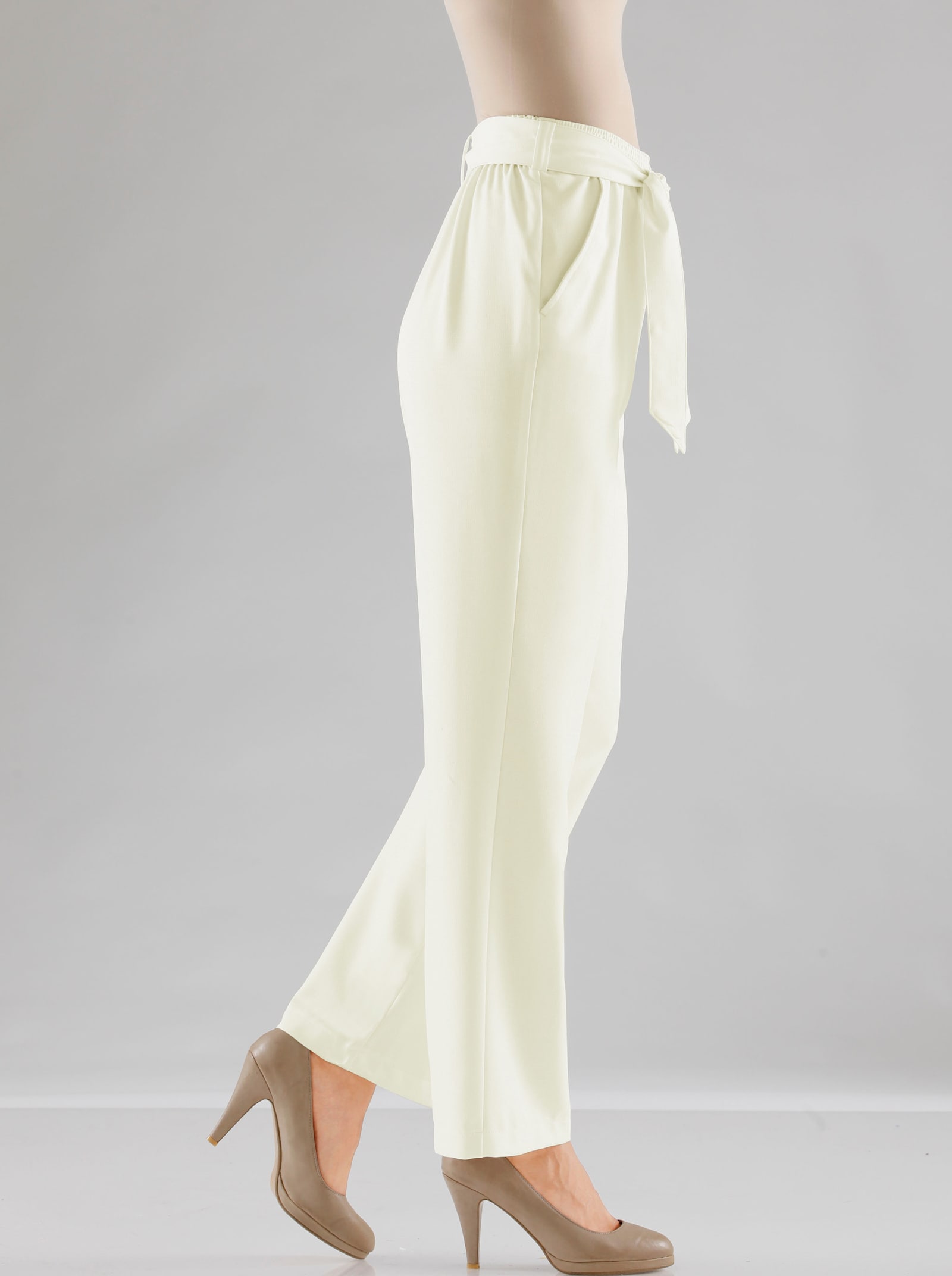 Palazzohose mit Bindegürtel - ecru