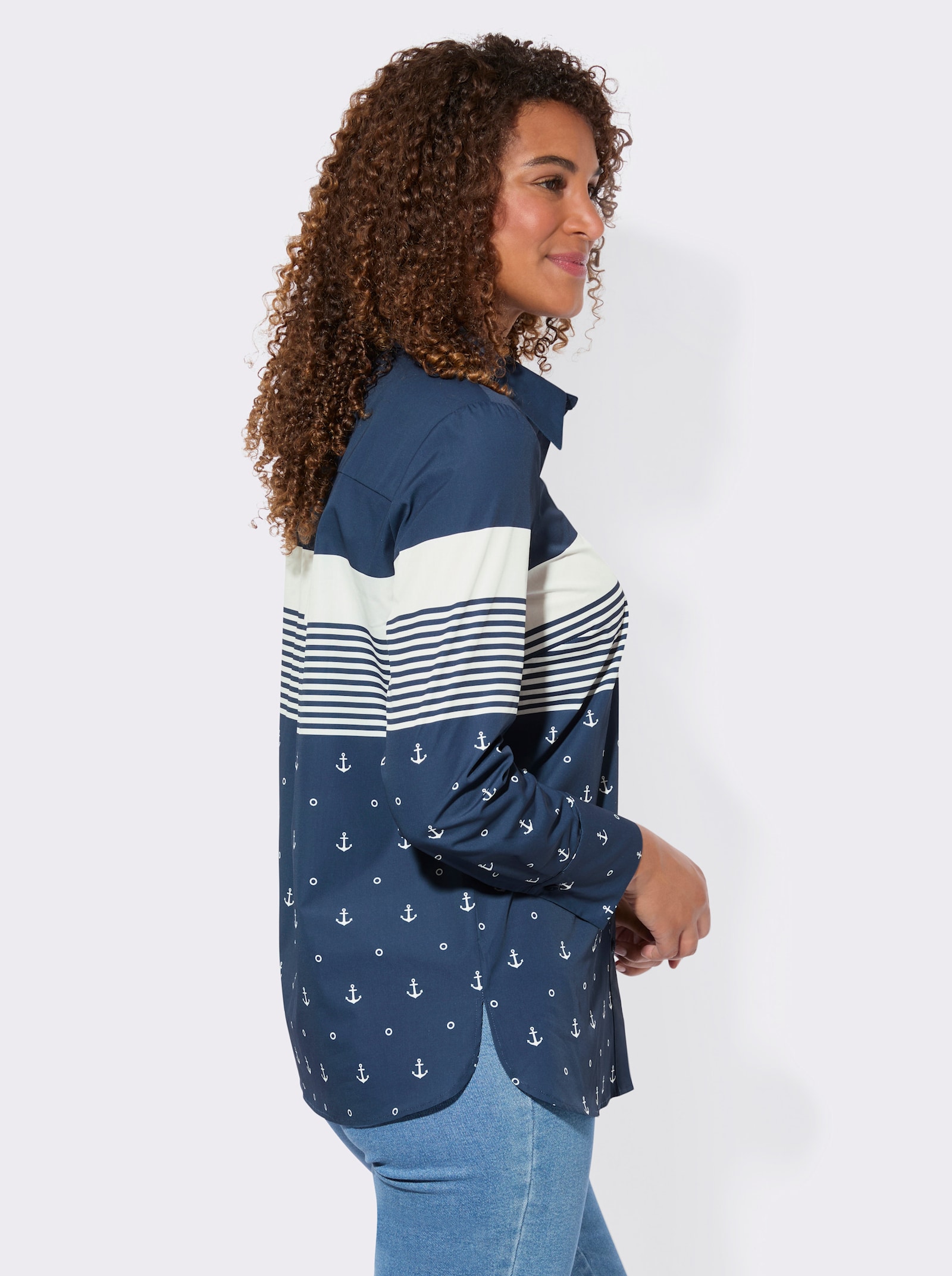 Langarm-Bluse mit Hemdkragen - dunkelblau-weiß-gestreift
