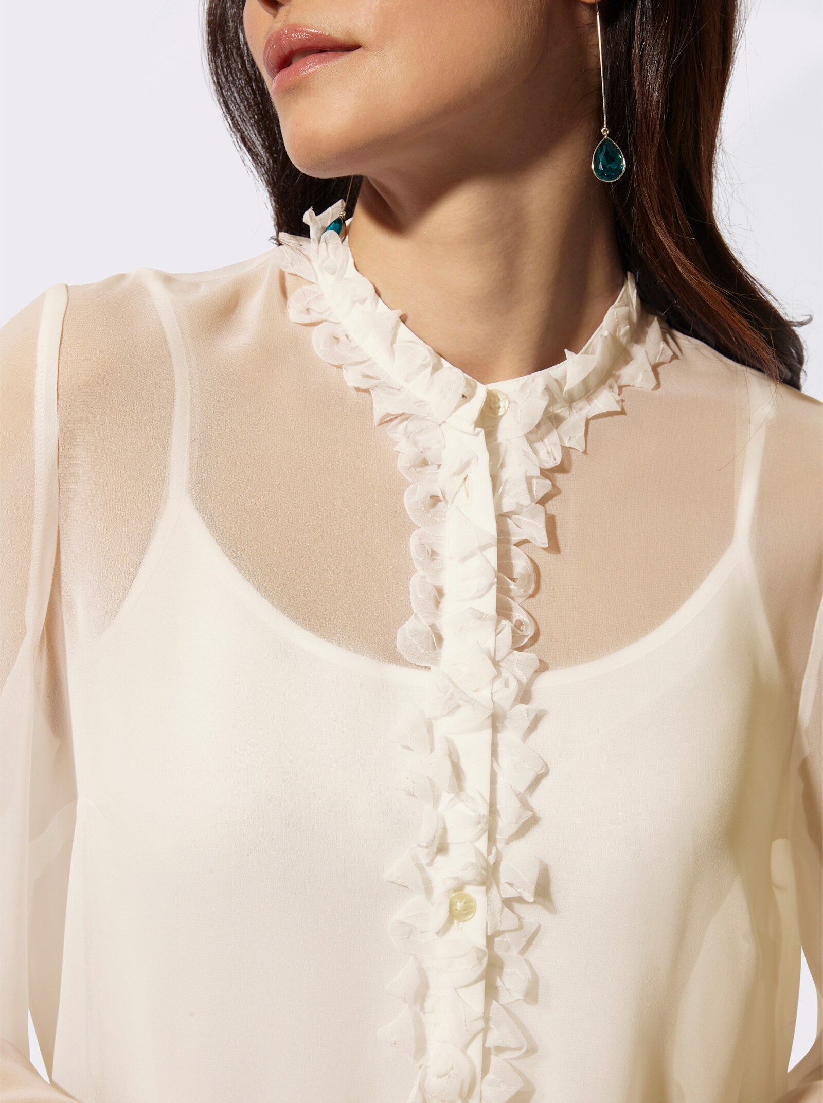 Langarm-Bluse aus duftigem Georgette - champagner