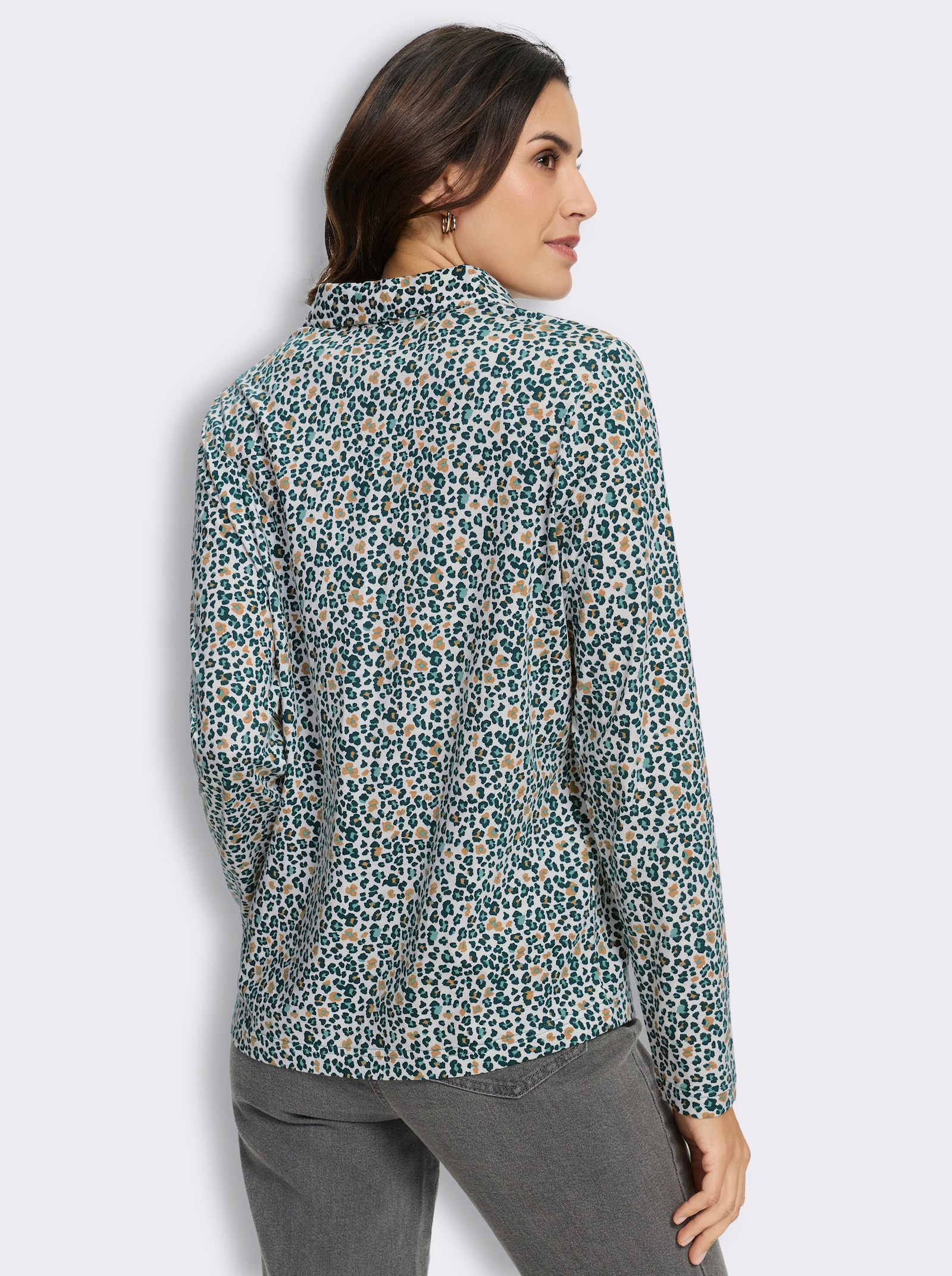  Print-Shirt mit offenem Hemdkragen - petrol-camel-bedruckt