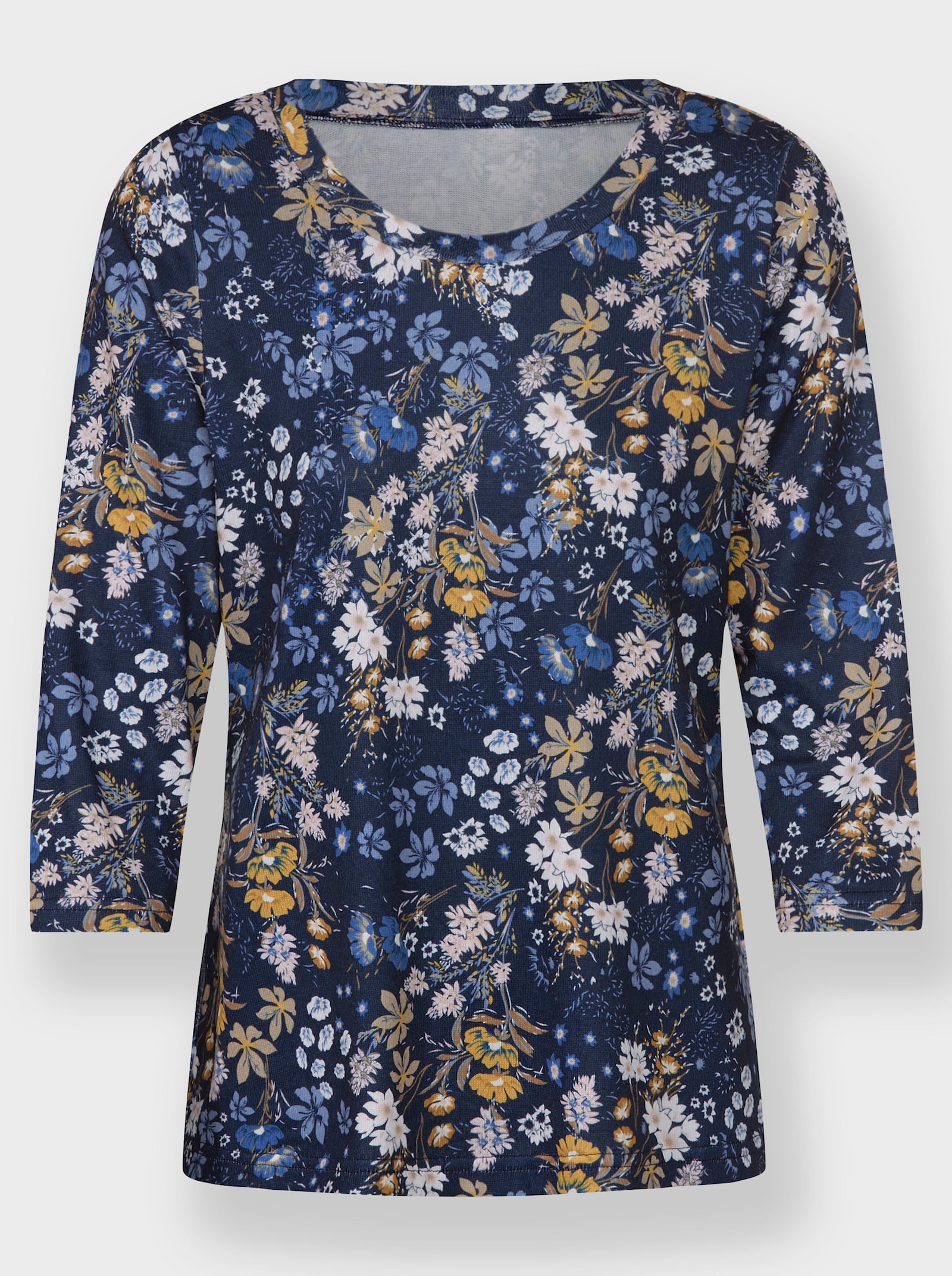 Print-Shirt in Feinststrick-Optik - marine-sesam-bedruckt